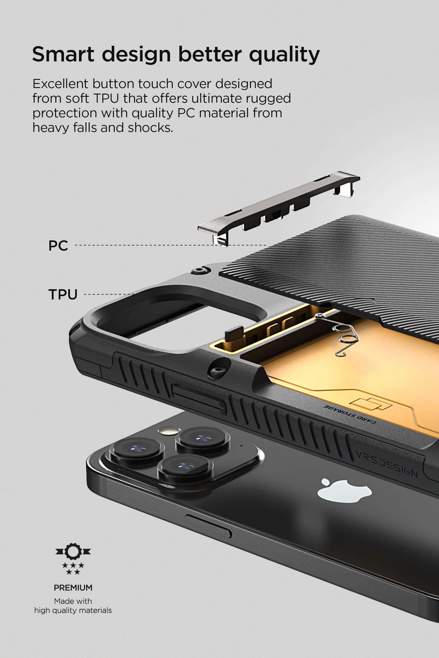 Vrs Design Damda Glide Pro Phone Case For Iphone 14 Pro, Sturdy Semi Auto Wallet [4 Cards] Case Compatible For Iphone 14 Pro Cas