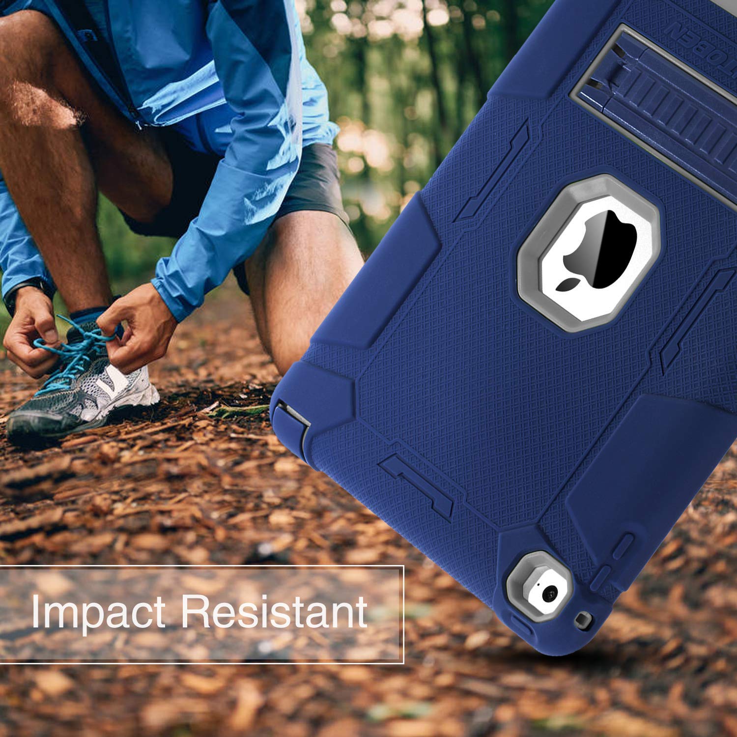 Bentoben Case For Ipad Air 2, Navy Blue/Gray, Shockproof, Protective, Rugged, Triple Layer, Drop Proof, Non Toxic, Durable, Port