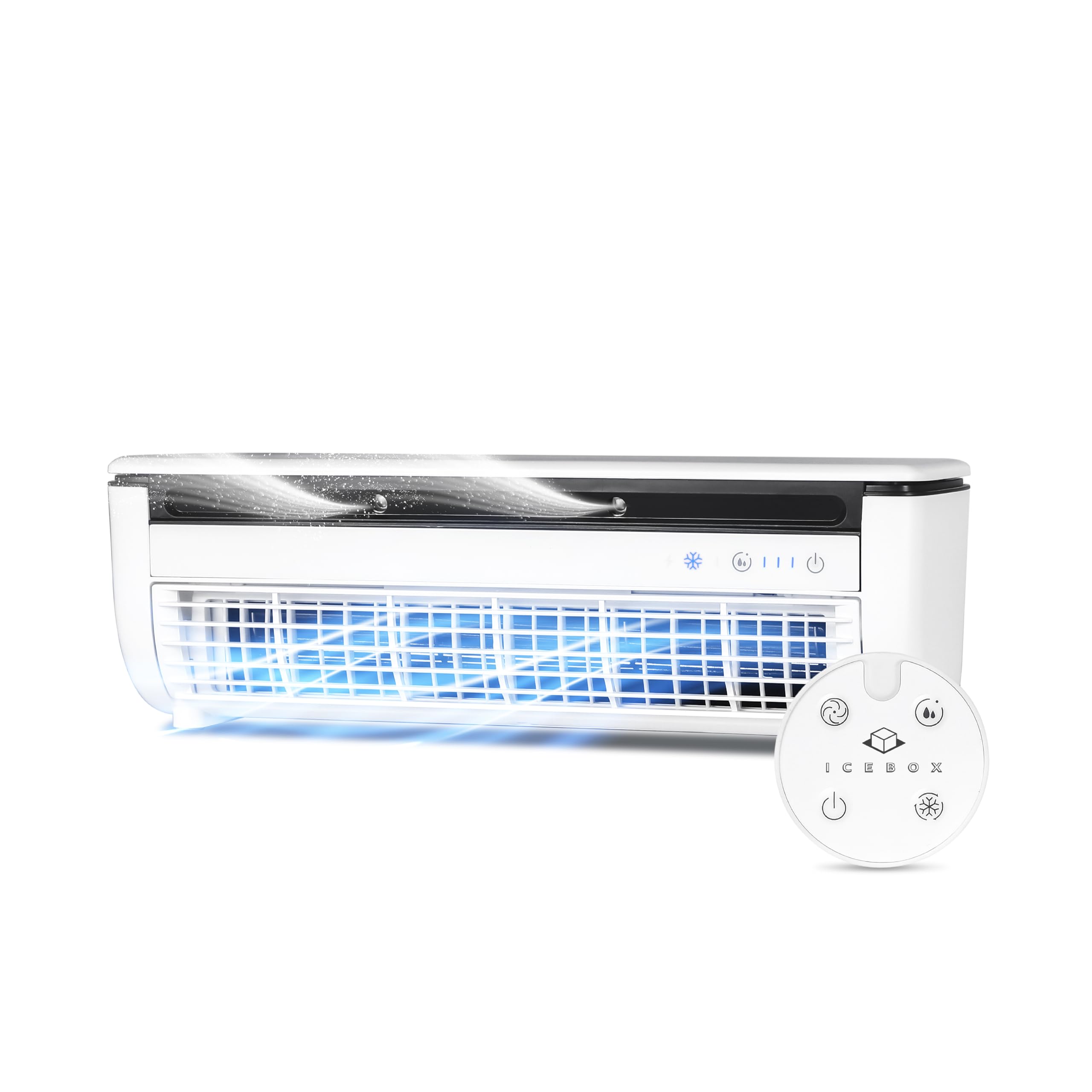 IceBox Cooling Mist Fan, Small Portable Fan with Evaporative Humidifier, For Desk or Wall Mount, 3 Speeds, 8.8oz/260ml Tank, Bat