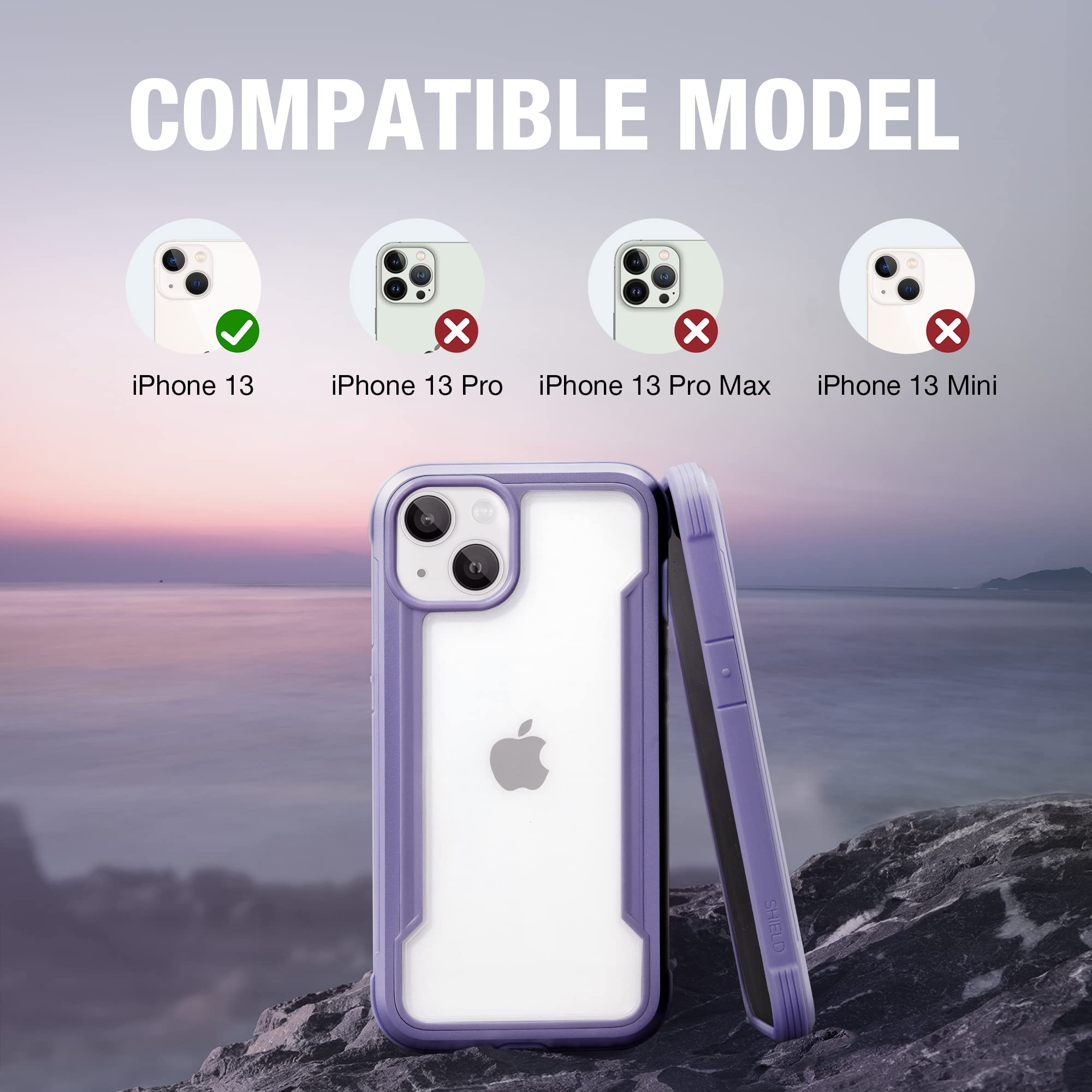 Raptic Shield For Iphone 13 Case For Iphone 14 Case, Shockproof Protective Clear Case, Military 10Ft Drop Tested, Durable Alumin