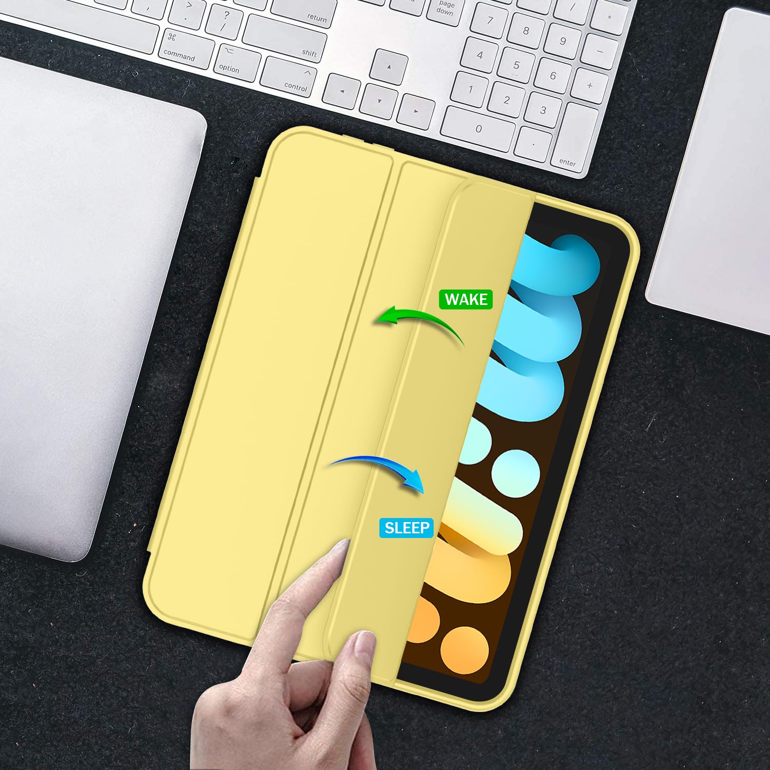 Imieet Ipad Mini 7 Case 2024 (A17 Pro), Ipad Mini 6 Case (8.3 Inch,2021 Model), Ipad Mini 7Th/6Th Generation Case With Pencil Holder, Trifold Stand Smart Case With Soft Tpu Back,Yellow