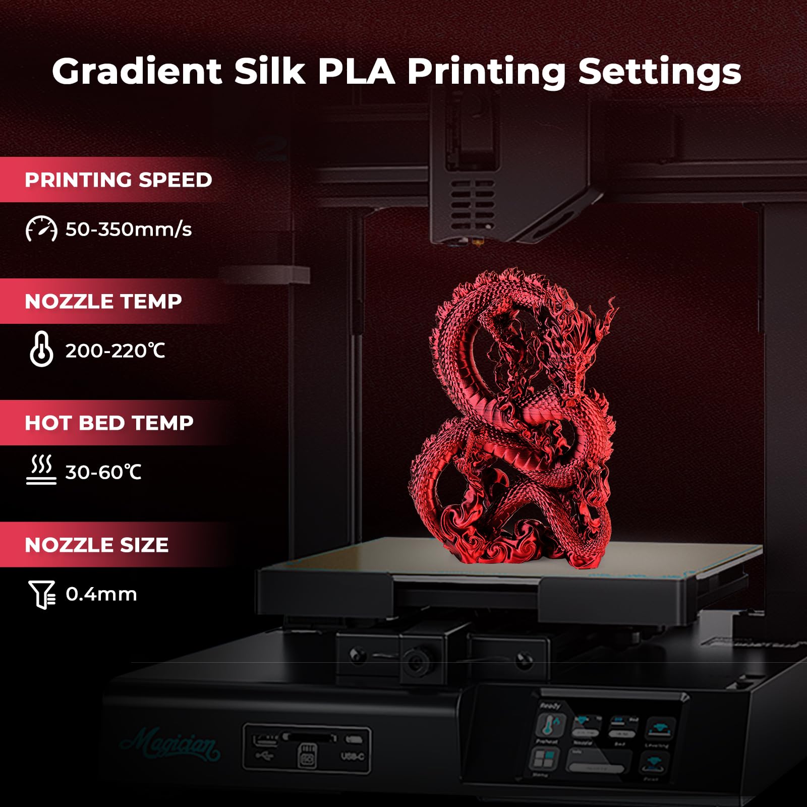 Amolen Silk Pla 3D Printer Filament, Silk Dual Color Red Black Pla Filament 1.75Mm, Shiny Coextrusion Pla Filament, Color Change