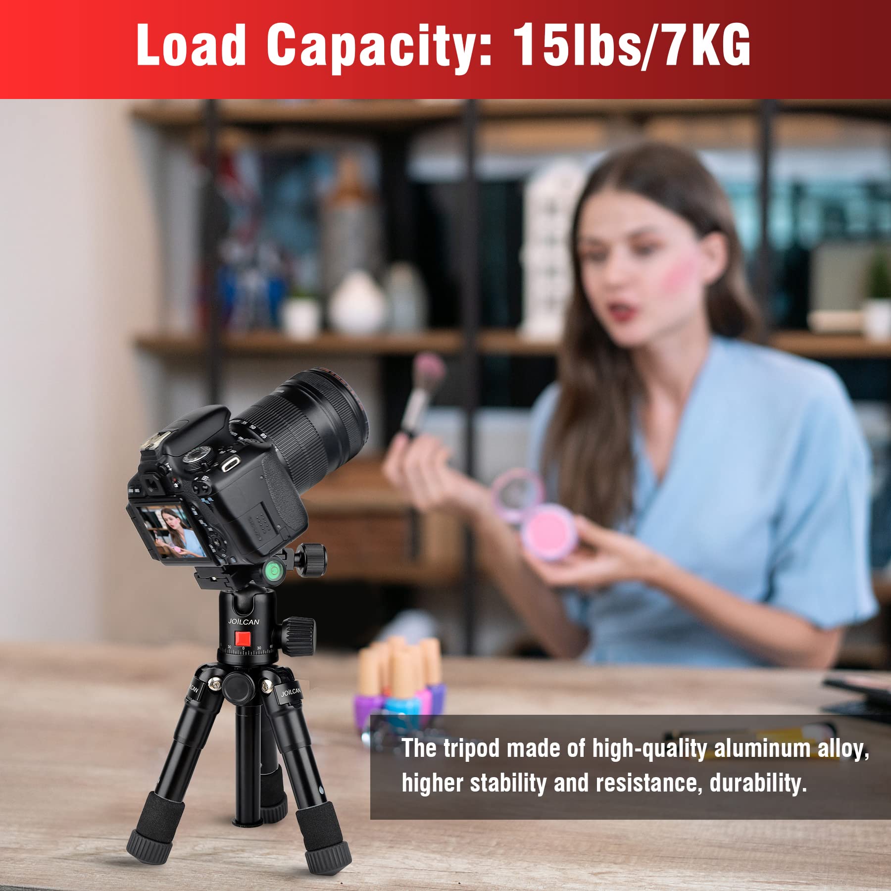 Joilcan Mini Tripod For Camera, 21'' Aluminum Small Desktop Tripod, Heavy Duty Tripod With 360 Ball Head, Travel Tripods For Dsl