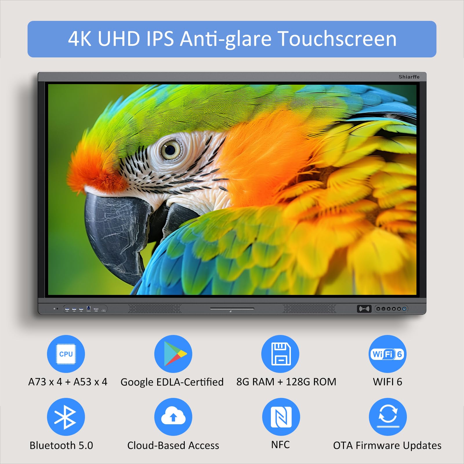 Shiarffe X5 Smart Board 55  4K Interactive Whiteboard Google Edla-Certified, Ota Software Updates Android 14 Os Octa-Core, Smart