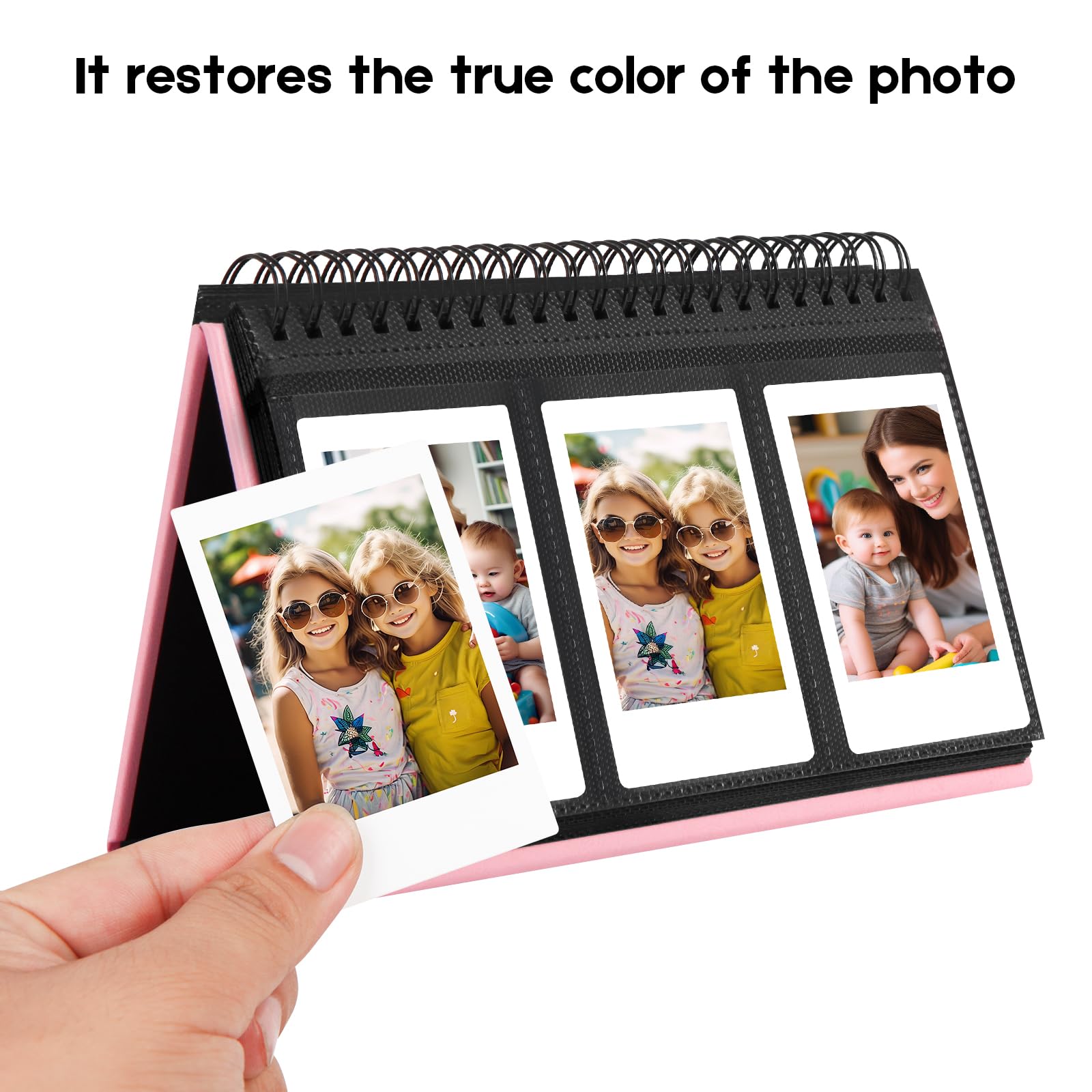 96 Pockets Desk Mini Photo Album For Fuji Instant Mini 12/Mini 11/Mini 9/Mini Evo/Mini 40, Polaroid Z2300/Polaroid Pic 300P/Polaroid Z2300/Polaroid Snap Film,2X3 Inch Name Card (Pink)