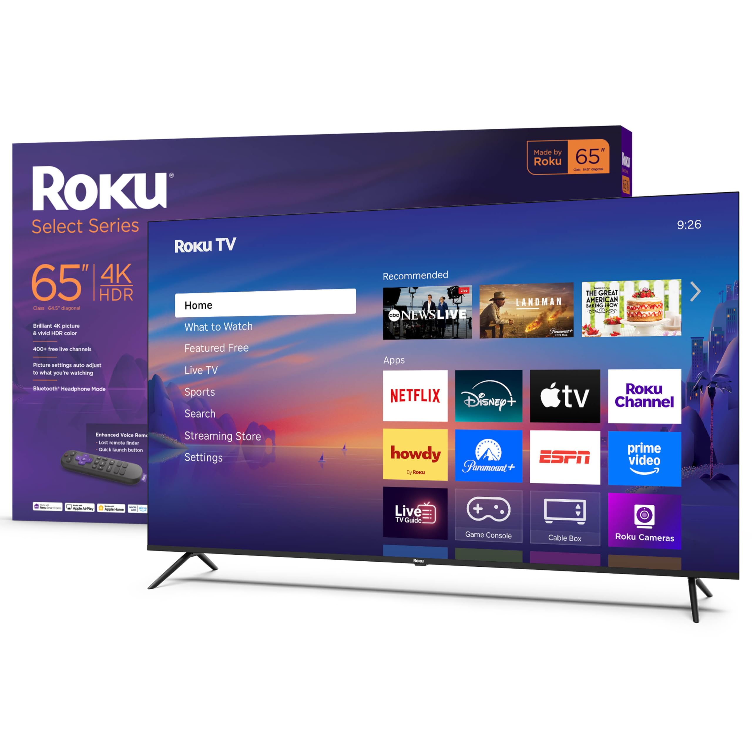 Roku Smart TV 2025 - 65-Inch Select Series, 4K HDR TV - RokuTV with Enhanced Voice Remote - Flat Screen LED Television with Wi-F