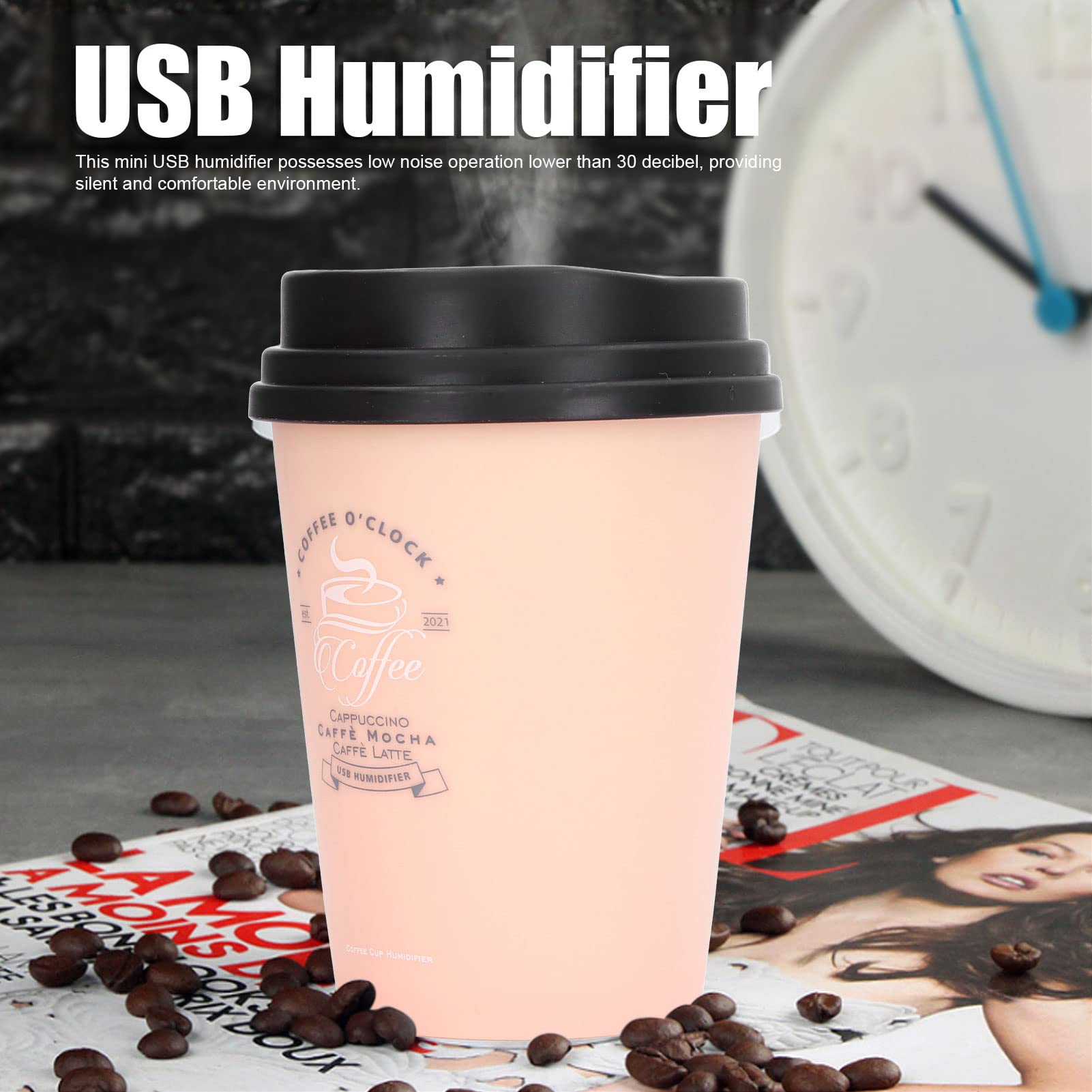Humidifiers For Bedroom, 300Ml Cool Mist Humidifiers, Usb Mini Cute Coffee Cup Humidifier, Car Humidifier, Pink Desk Humidifier,