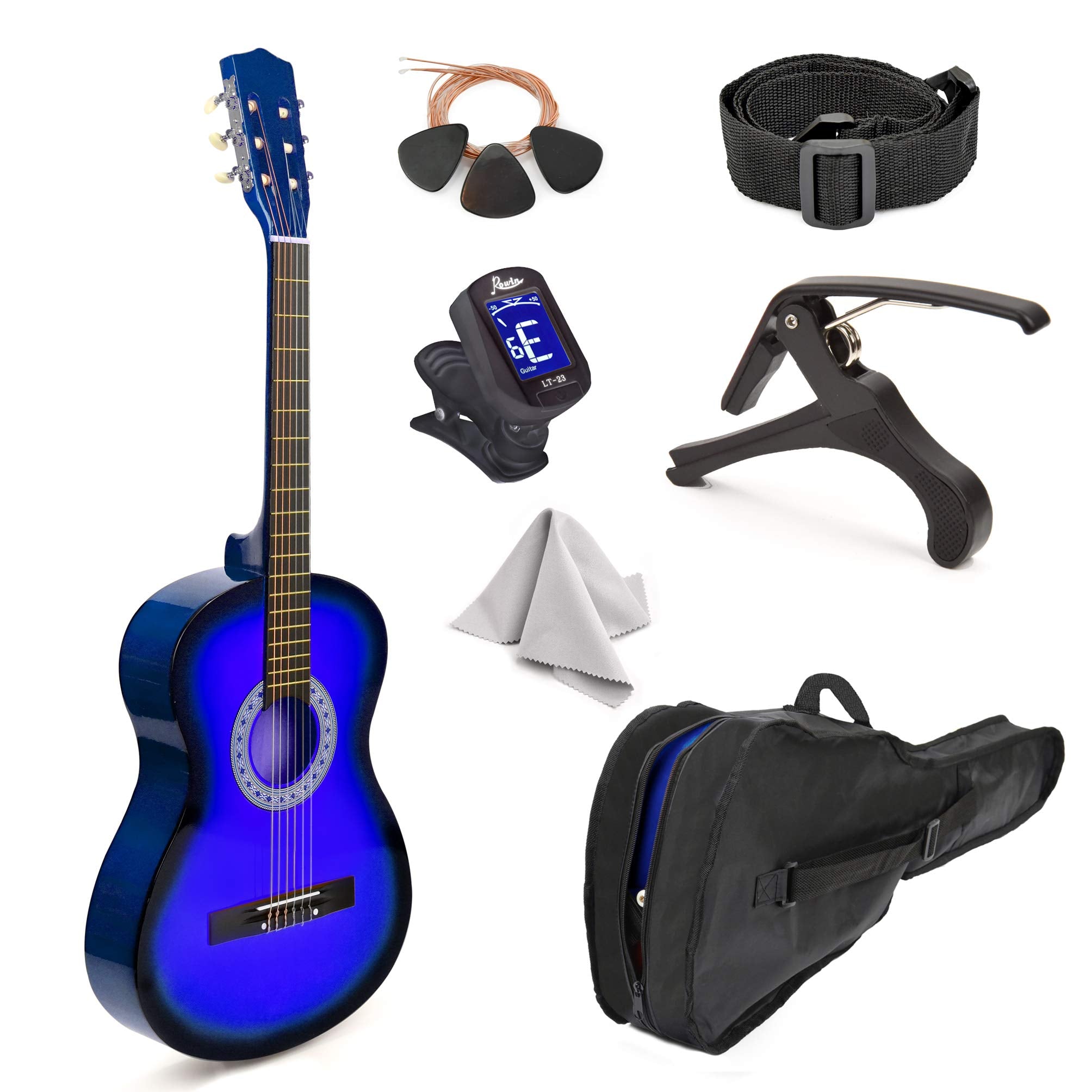 30'' Wood Classical Guitar With Case And Accessories For Kids/Girls/Boys/Beginners (Blue Gradient)