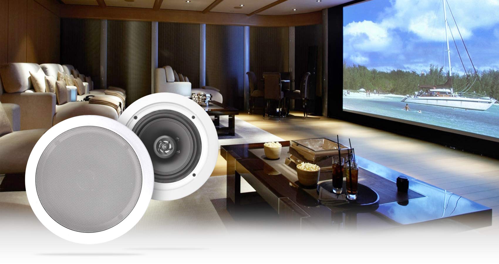 Rockville Pair HC655-16 6.5 500 Watt in-Ceiling Home Theater Speakers 16 Ohm, Aimable Tweeter, Paintable Grills, High-Fidelity A