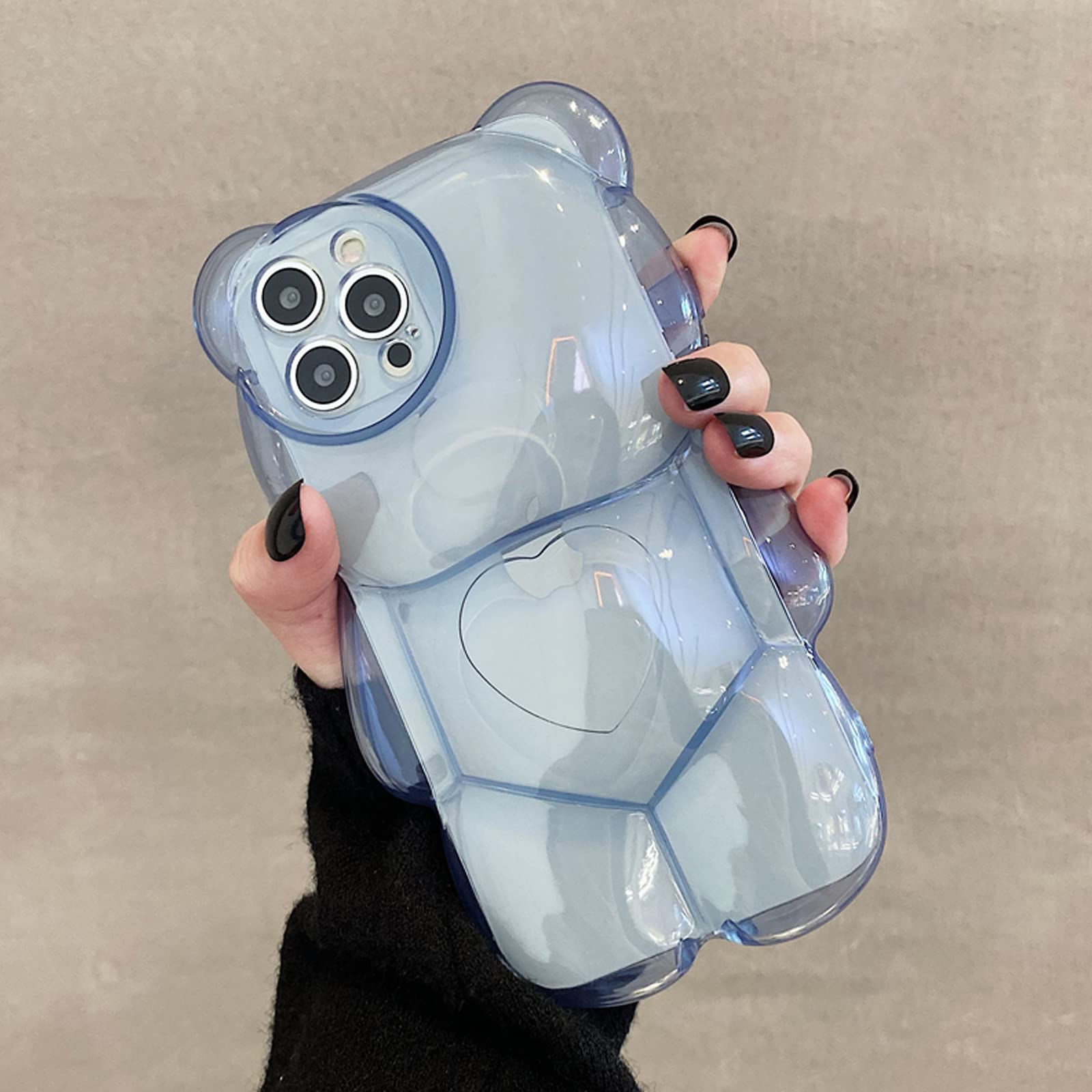 Ywyuhe Bear Phone Case Compatible With Iphone 12 Pro Max Case, Cute 3D Clear Blue Bear Case, Shockproof Kpop Cartoon Bear Phone