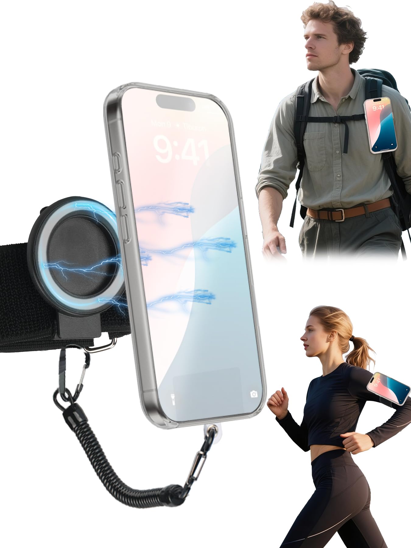 EralcNa Magnetic Belt Clip Universal Wrist/Backpack Phone Holder Mount for Running Hiking Traveling Tactical Gear Plate Carrier 
