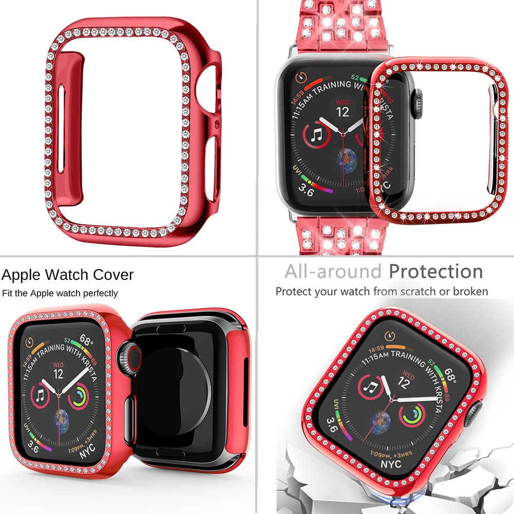 Supoix Compatible With Apple Watch Band 41Mm + Case, Women Jewelry Bling Diamond Rhinestone Replacement Metal Strap &Soft Tpu Pr
