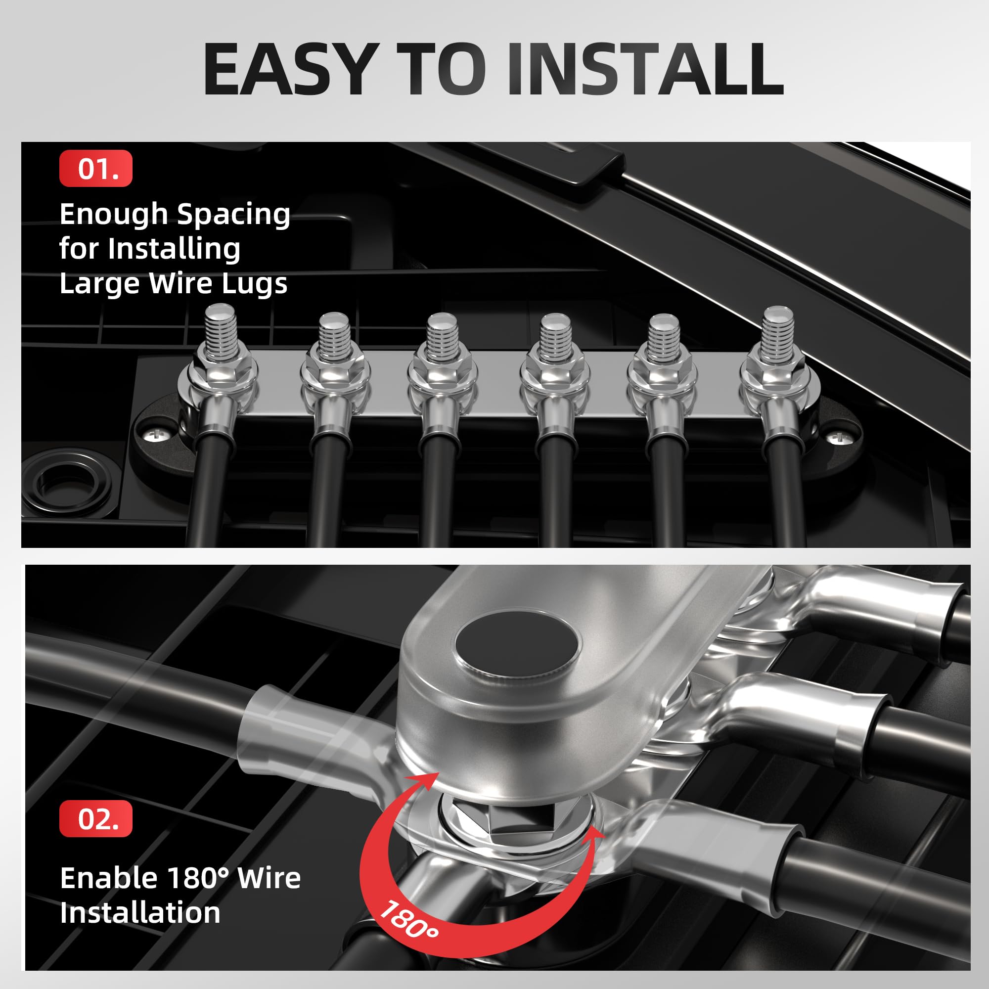 Daiertek Power Distribution Block 300A 12V Bus Bar 5/16' 6 Post Terminal Block With Cover Max 48V Dc/300V Ac For Marine Automotive Car Truck Solar Systems (Positive And Ground)