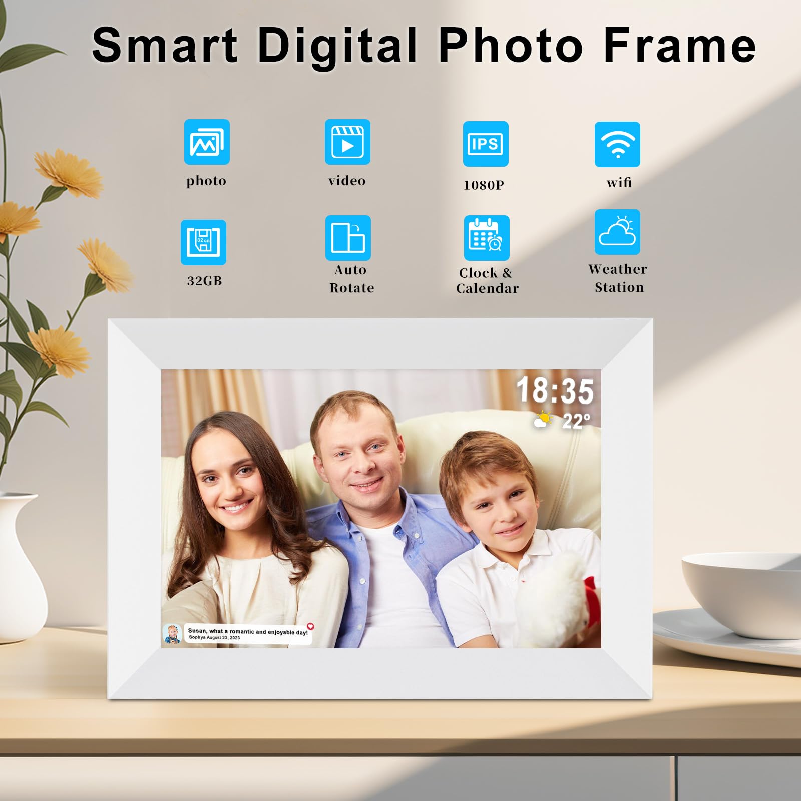 Frameo Digital Picture Frame Wifi 10.1 Inch Digital Photo Frame With 32Gb Storage Sd Card Slot Desktop,Ips Touch Screen, Auto Ro