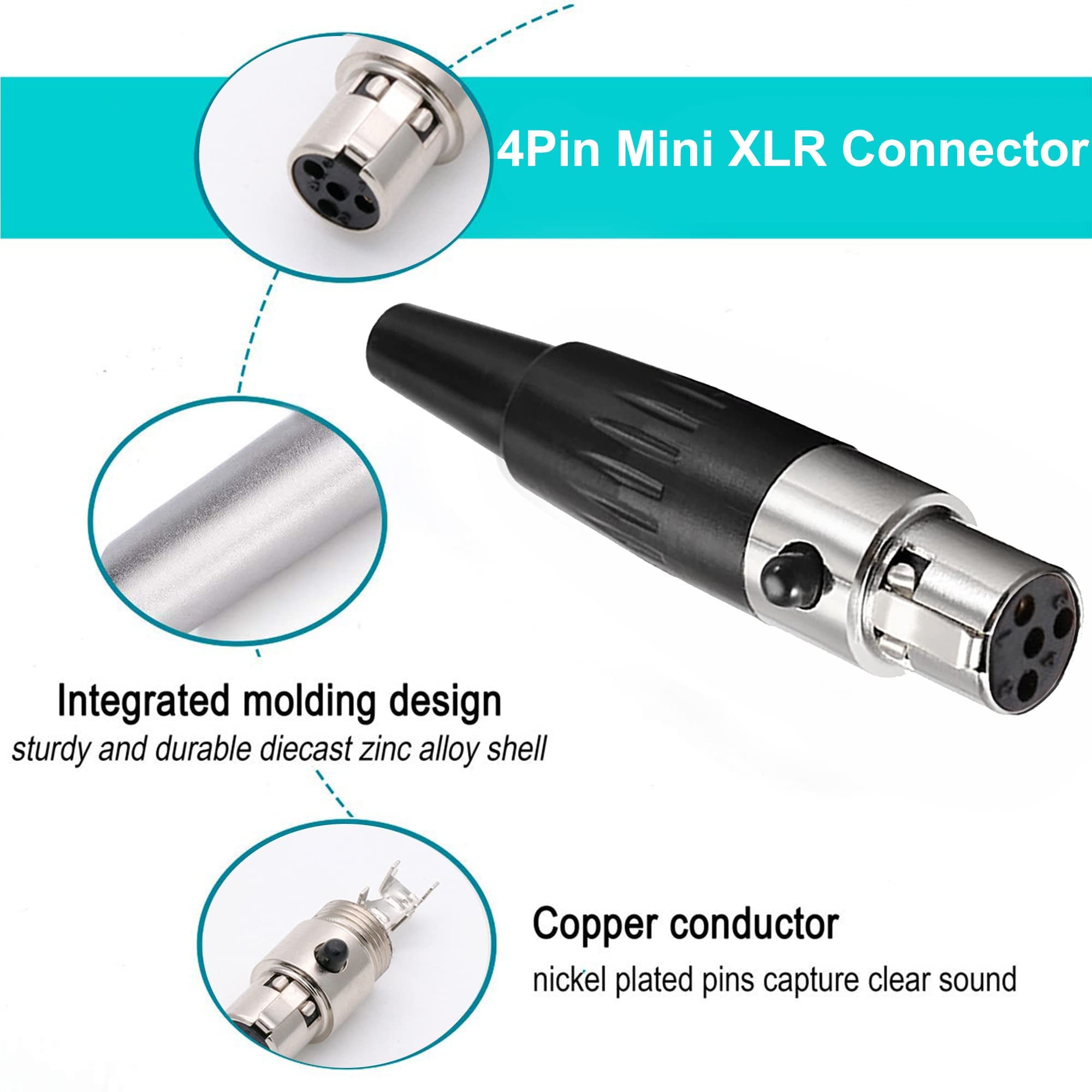 Xmsjsiy 4 Pin Mini Xlr Connector Ta4F Adapter Female Plug Mic Microphone Audio Connector,Mini Xlr Cable Ends Replacement F Plug