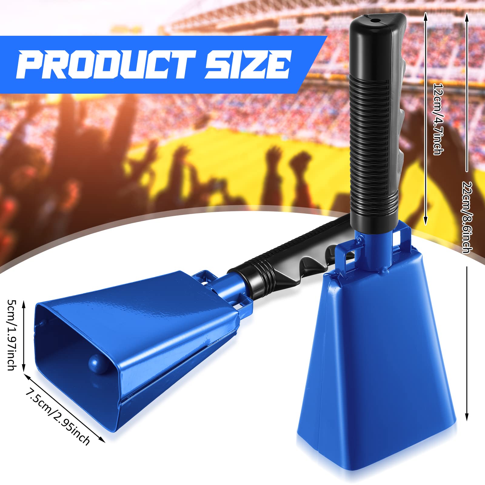 6 Pack Blue Cow Bell Noise Makers With Handles, Cowbell Cheering Bell For Sporting Events, Football Games, Large Solid School, M