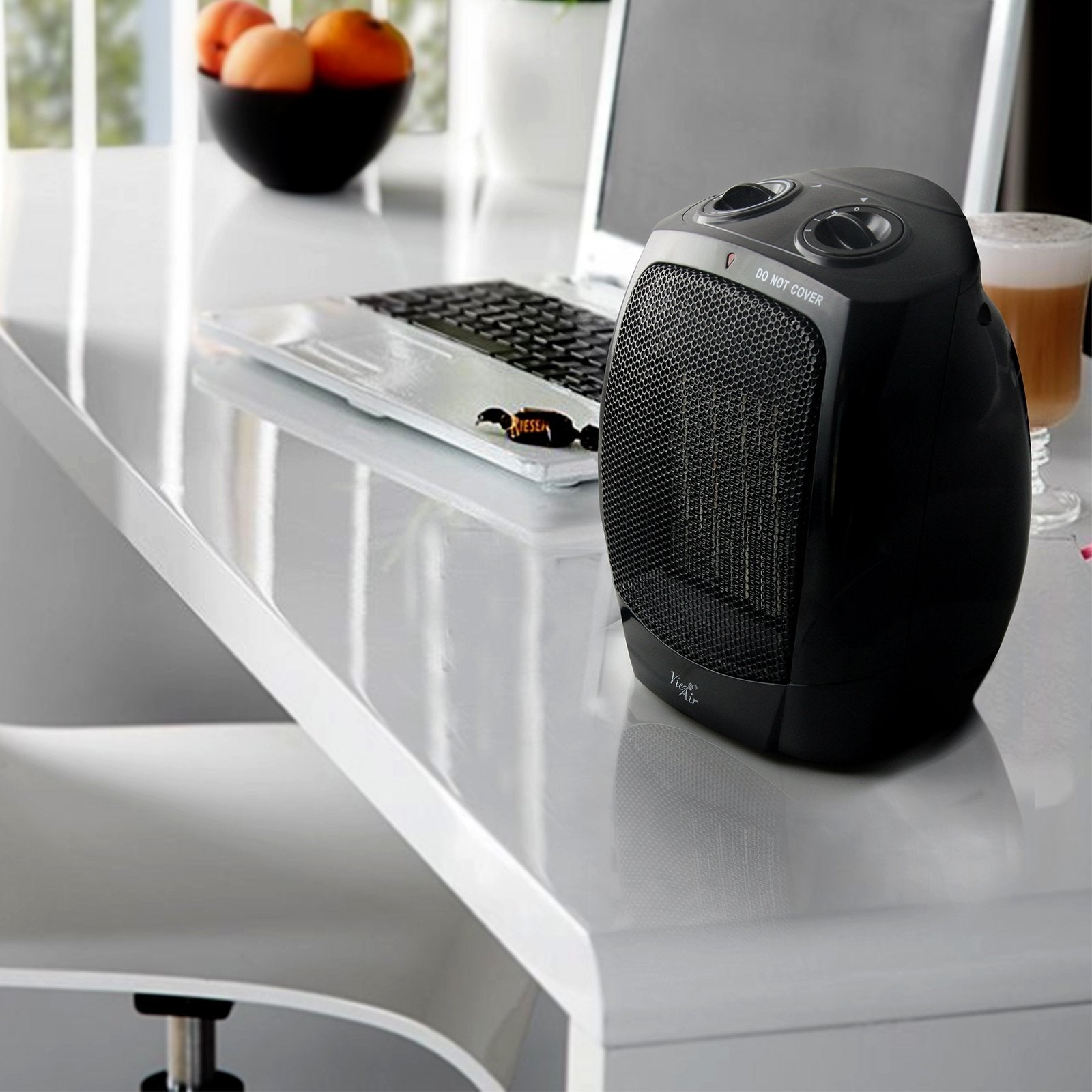 Vie Air Portable 3-Settings Ceramic Heater With Adjustable Thermostat, 1500W, Black