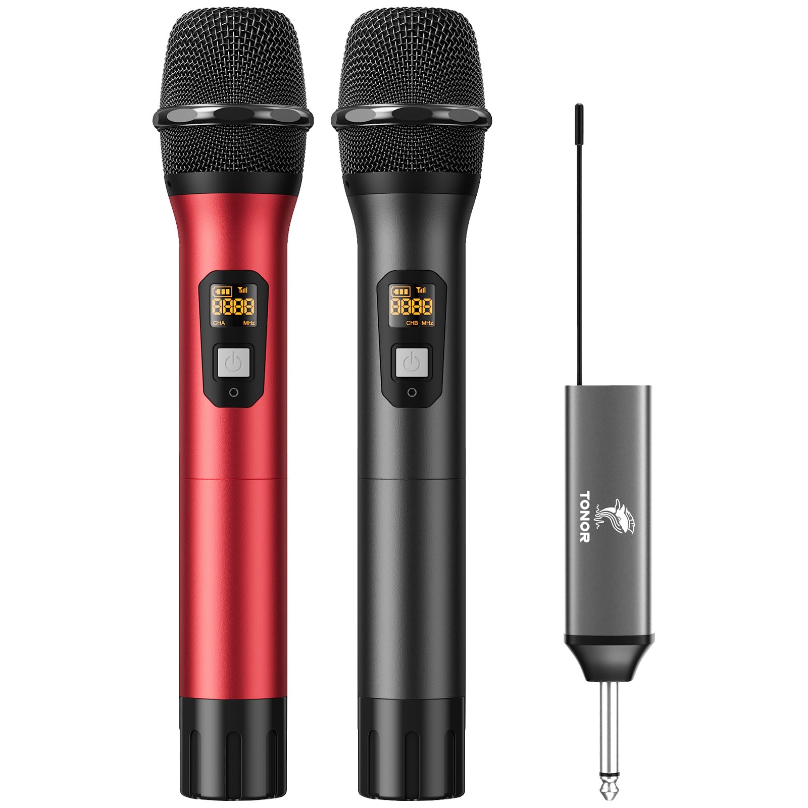 TONOR Wireless Microphones, UHF Metal Dual Cordless Dynamic Mic System with Rechargeable Receiver, Microfonos Inalambricos Profe