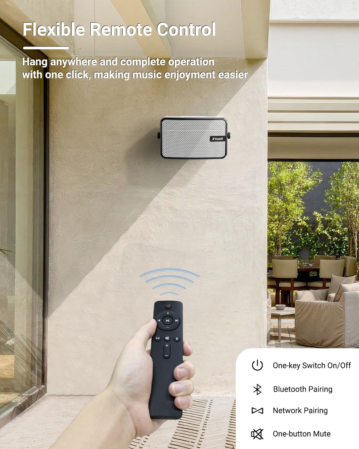 Inwa Outdoor Bluetooth Speakers, Ipx5 Waterproof 400W Wall Mount Speaker, Powerful Indoor/Outdoor Sound System, Wireless Sync Up