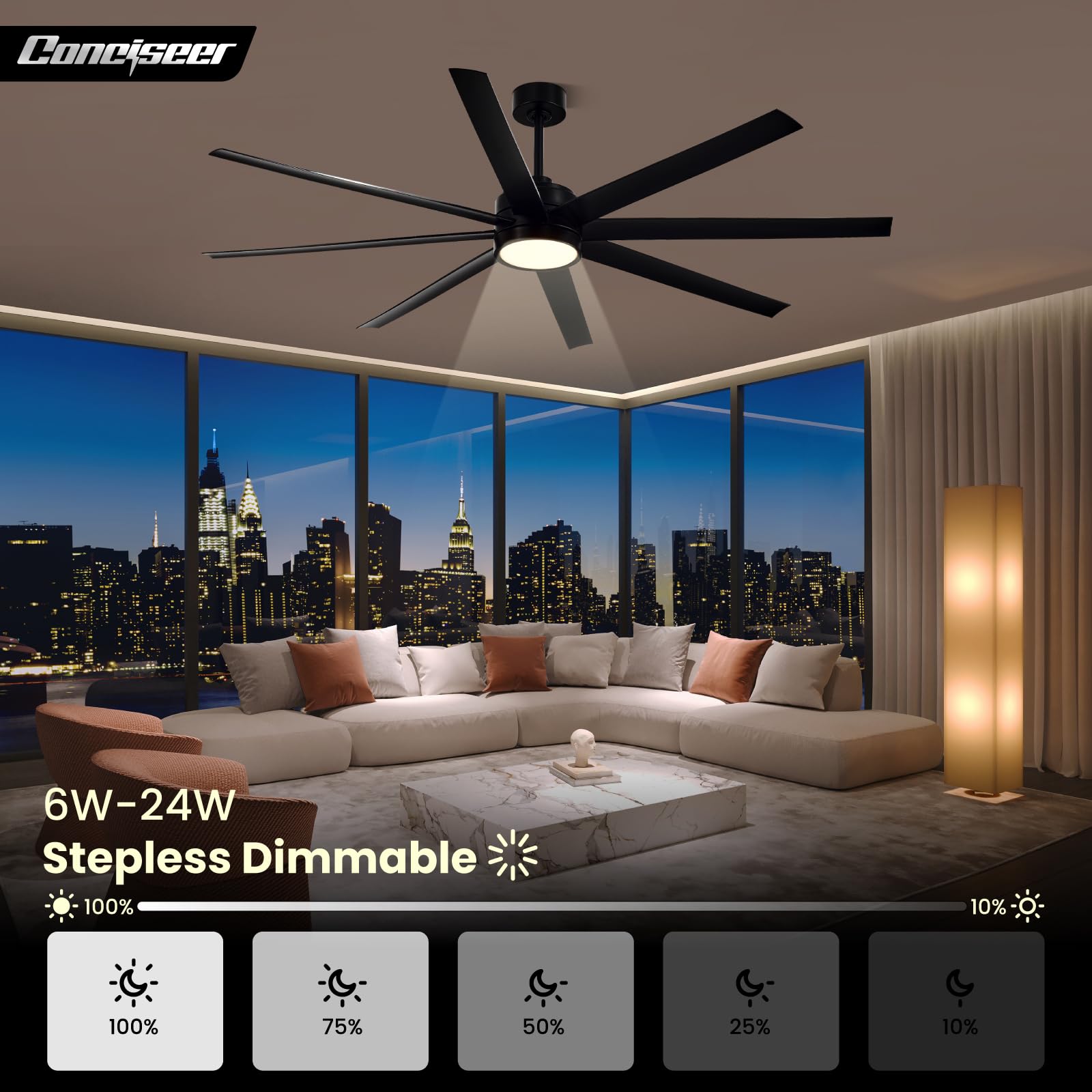 Modern Ceiling Fans With Lights, 72 Inch Ceiling Fan With Light And Remote, Bedroom Living Room Library Cafe Outdoor/Industrial,
