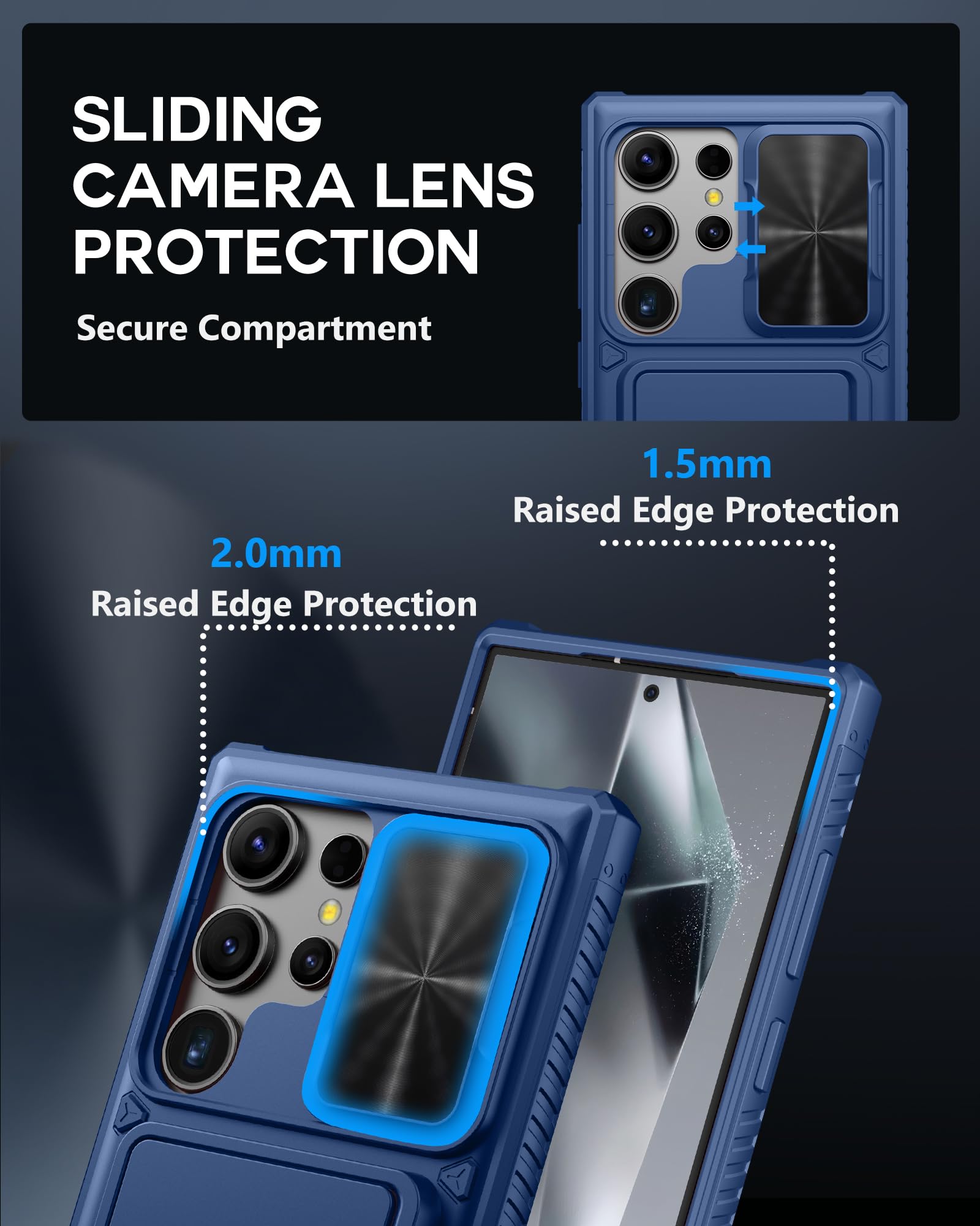 Atatoo For Samsung Galaxy S24 Ultra Case With Card Holder(Store 4 5 Cards) & Slide Camera Cover, Military Grade Protection, Rugg