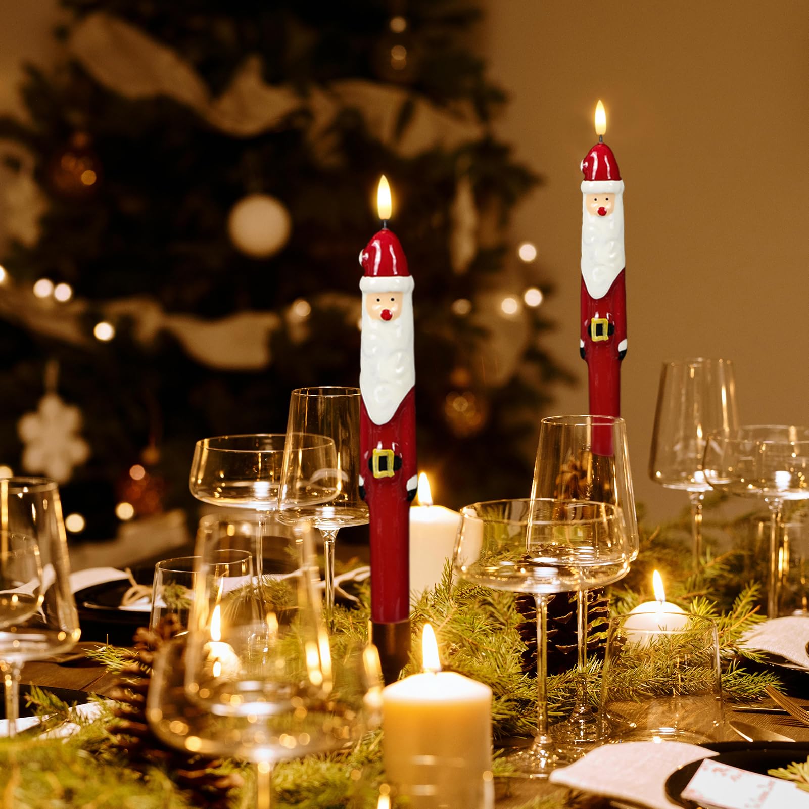 Kunswenn Christmas Flameless Taper Candles, Led Flameless Candlesticks With Remote Timer, 2 Pcs Christmas Santa Led Taper Candle