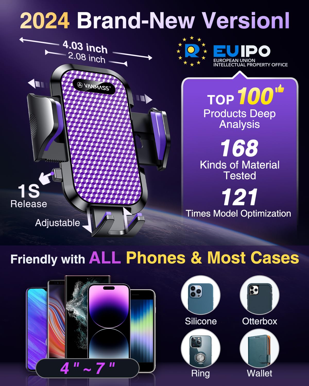 Vanmass [True Military Grade] Car Phone Holder [2024 Best Suction & Clip] Cell Phone Mount For Dashboard Windshield Vent Truck C