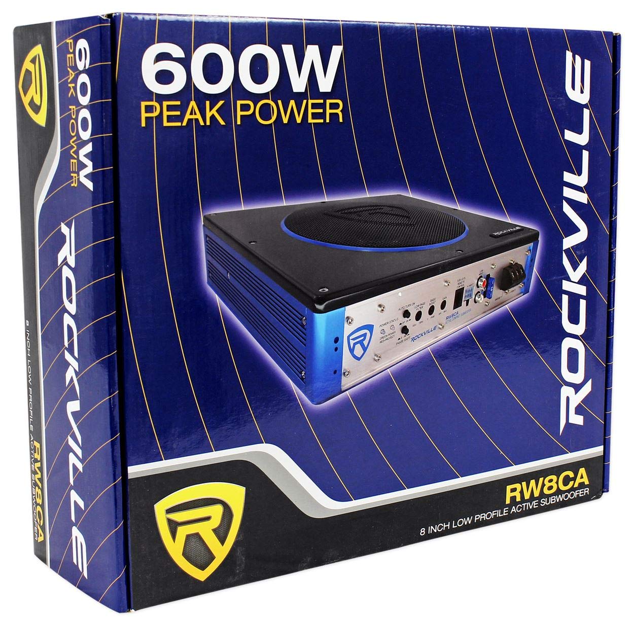 Rockville Rw8Ca 8'' 600 Watt Under Seat Slim Amplified Car Subwoofer +Wire Kit