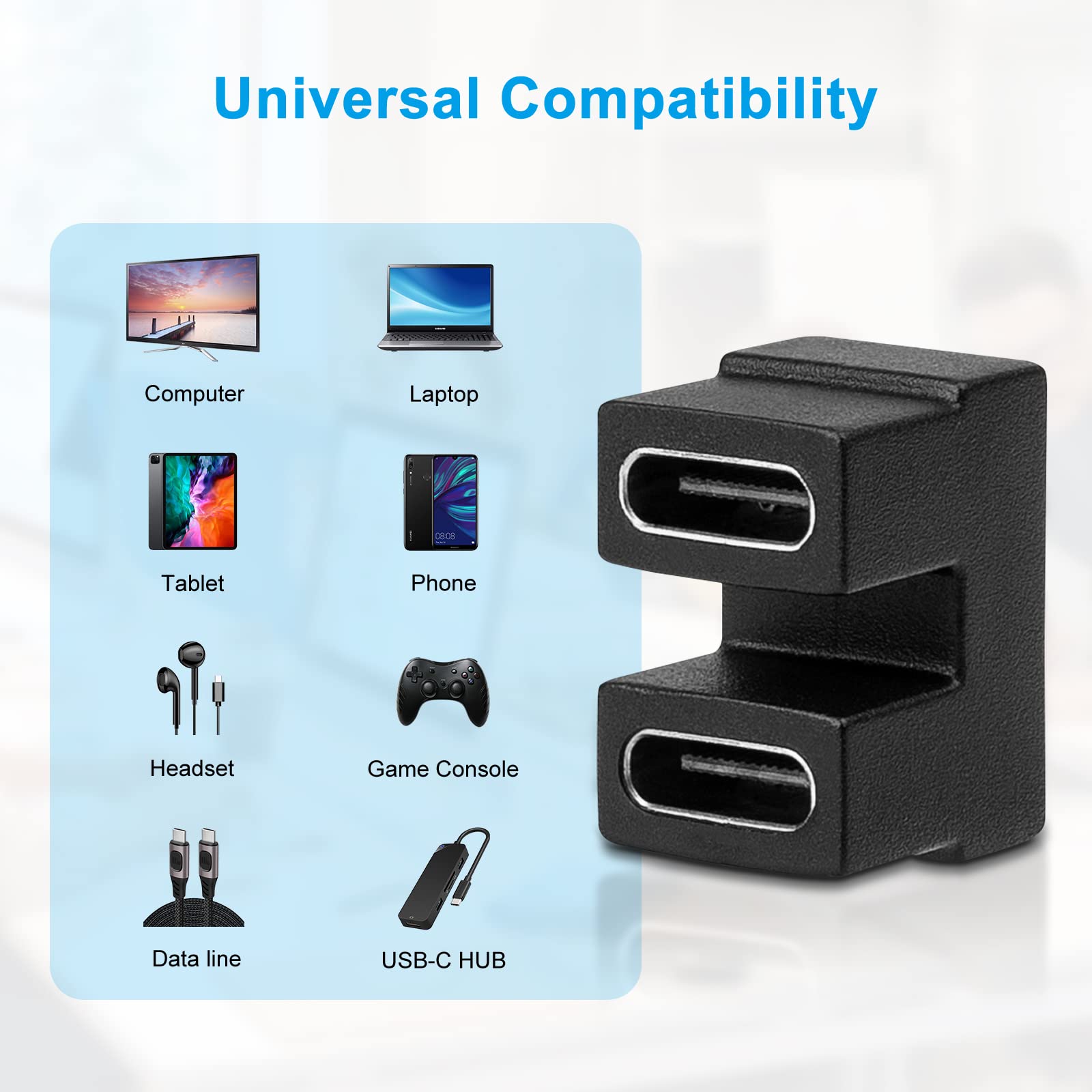 Usb C 180 Degree Angled Adapter, U Shape Usb C 4.0 Female To Female Adapter, Type C 40Gbps Angled Adapter Data Transfer Connecto