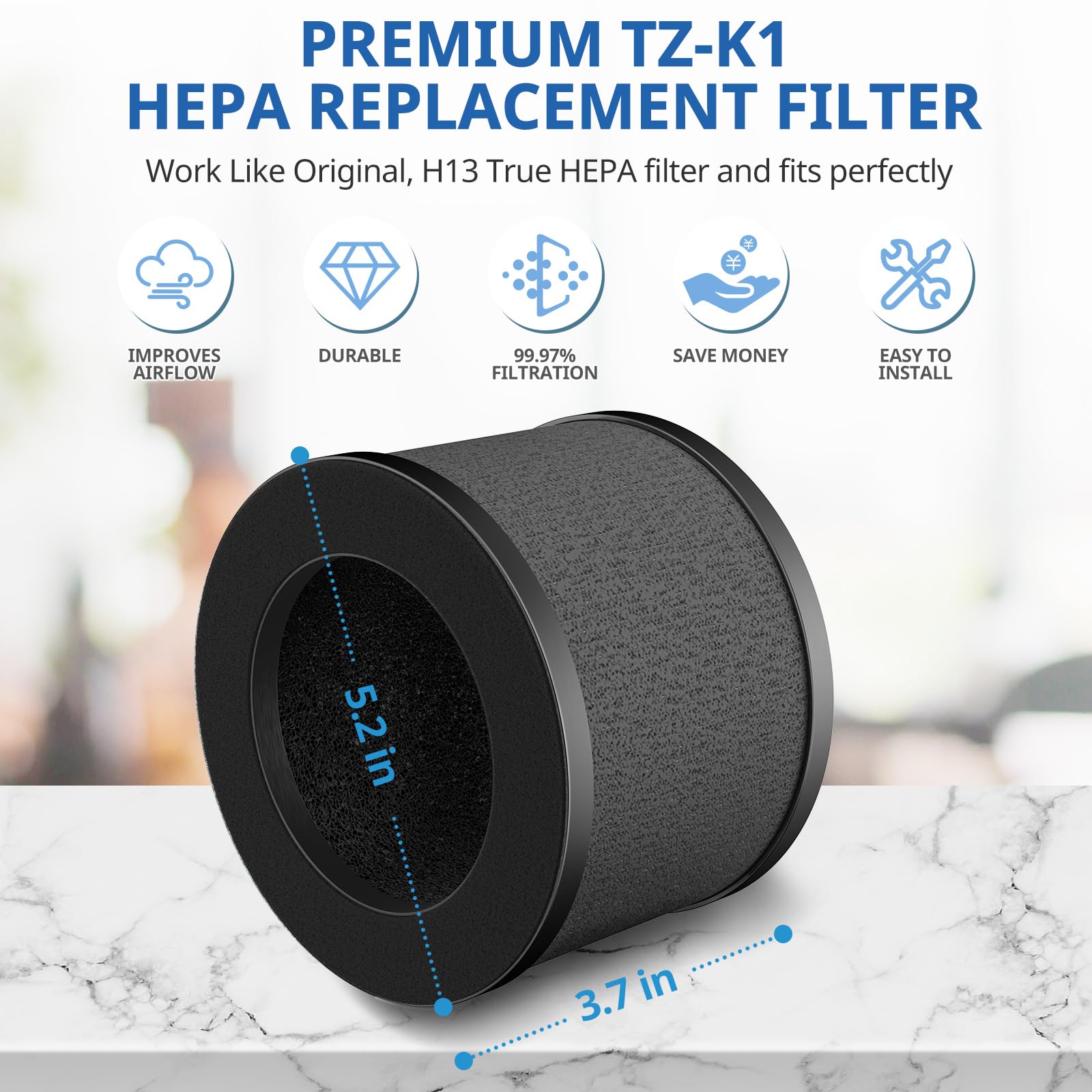 3 Pack Tz K1 Replacement Filter Compatible With Tolife Tz K1 Air Puri Fier, Freaire Kn6391 And Mk01 Mk06 Air Purifi Ers, 3 In 1