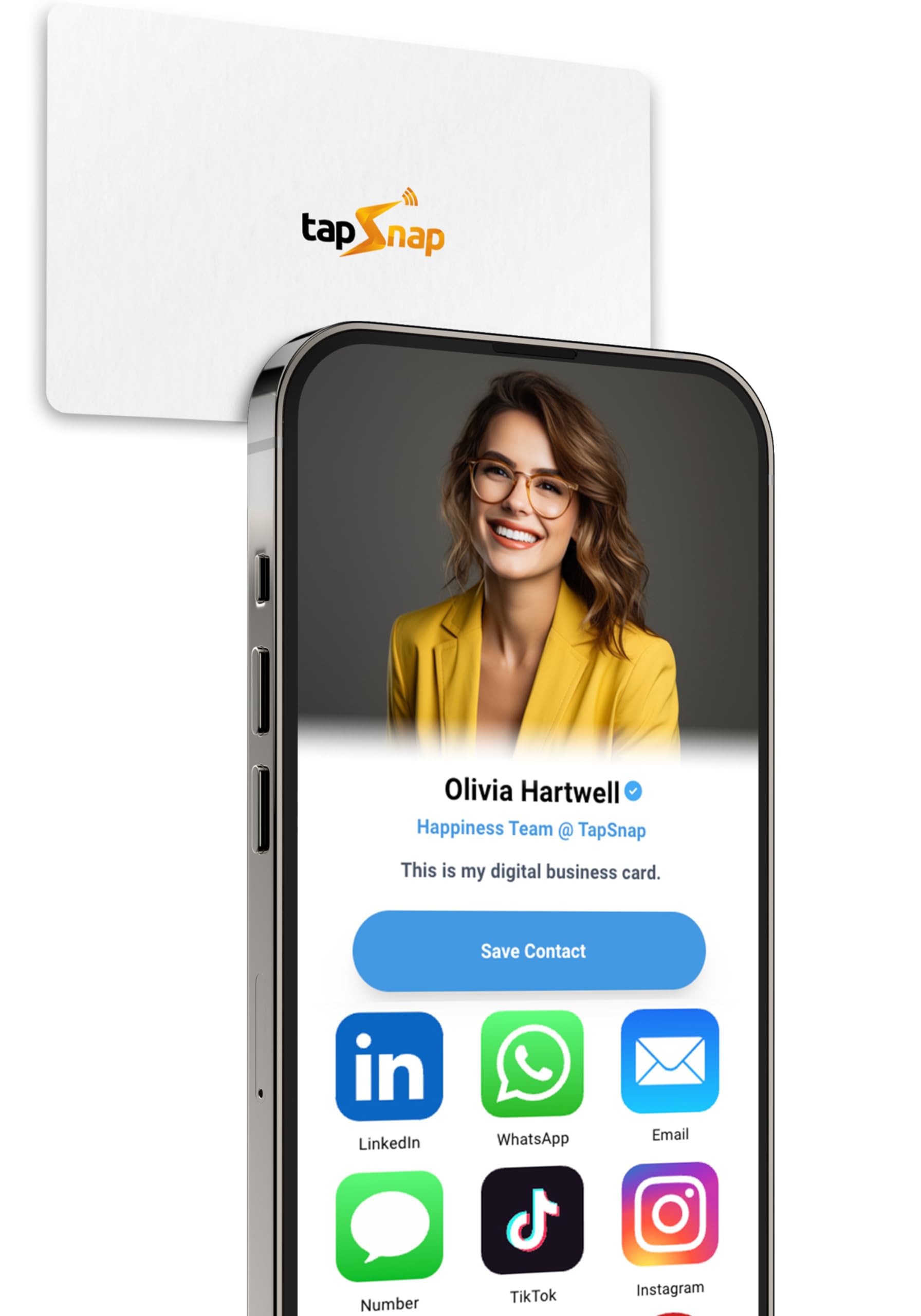 Tapsnap Digital Business Card   No Subscription   Tap To Share   Smart Nfc/Qr   Custom Business Card   Iphone & Android (White)