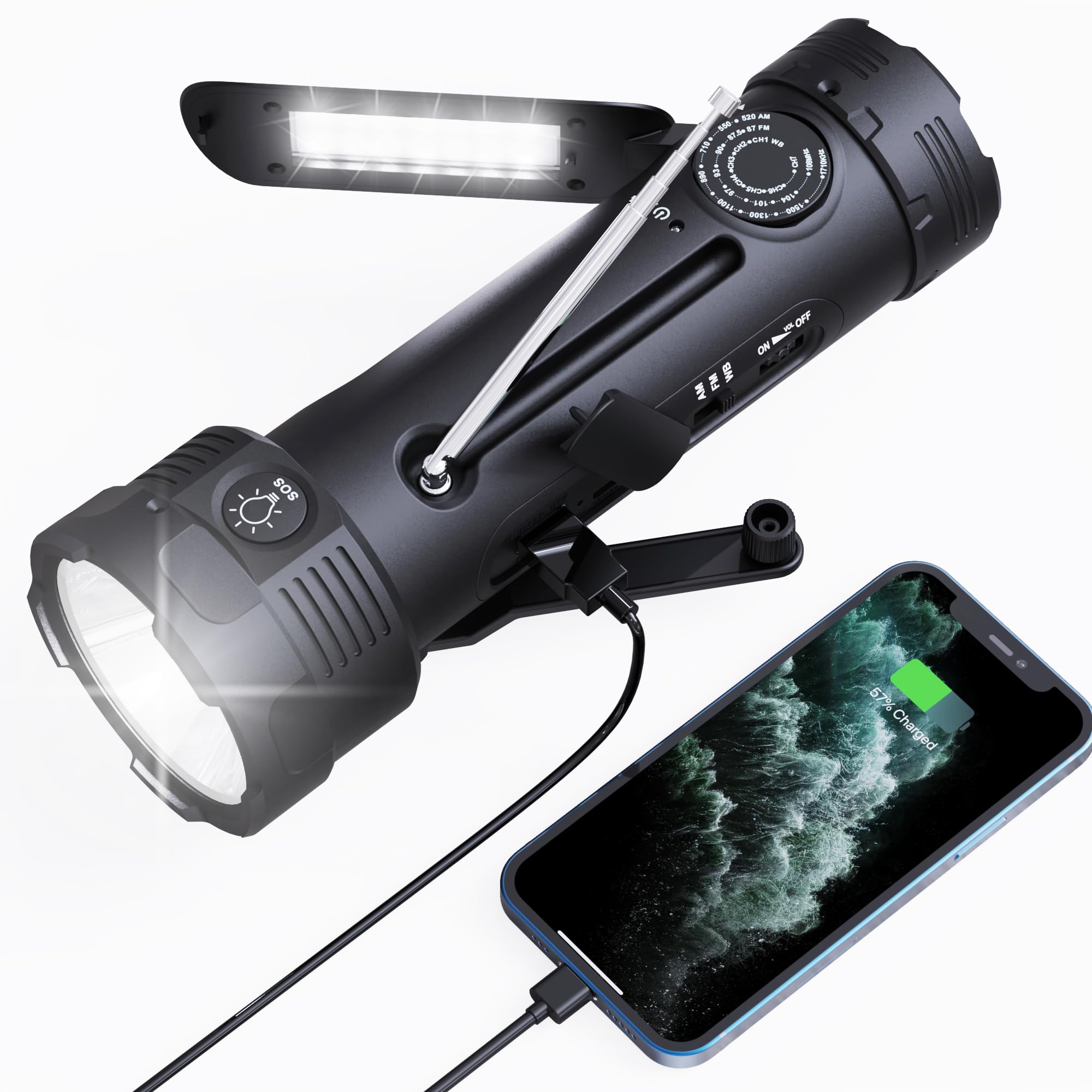 Pplee Noaa Emergency Flashlight Rechargeable With Weather Radio,Am/Fm Weather Alert Solar Hand Crank Survival Radio,Battery Powe