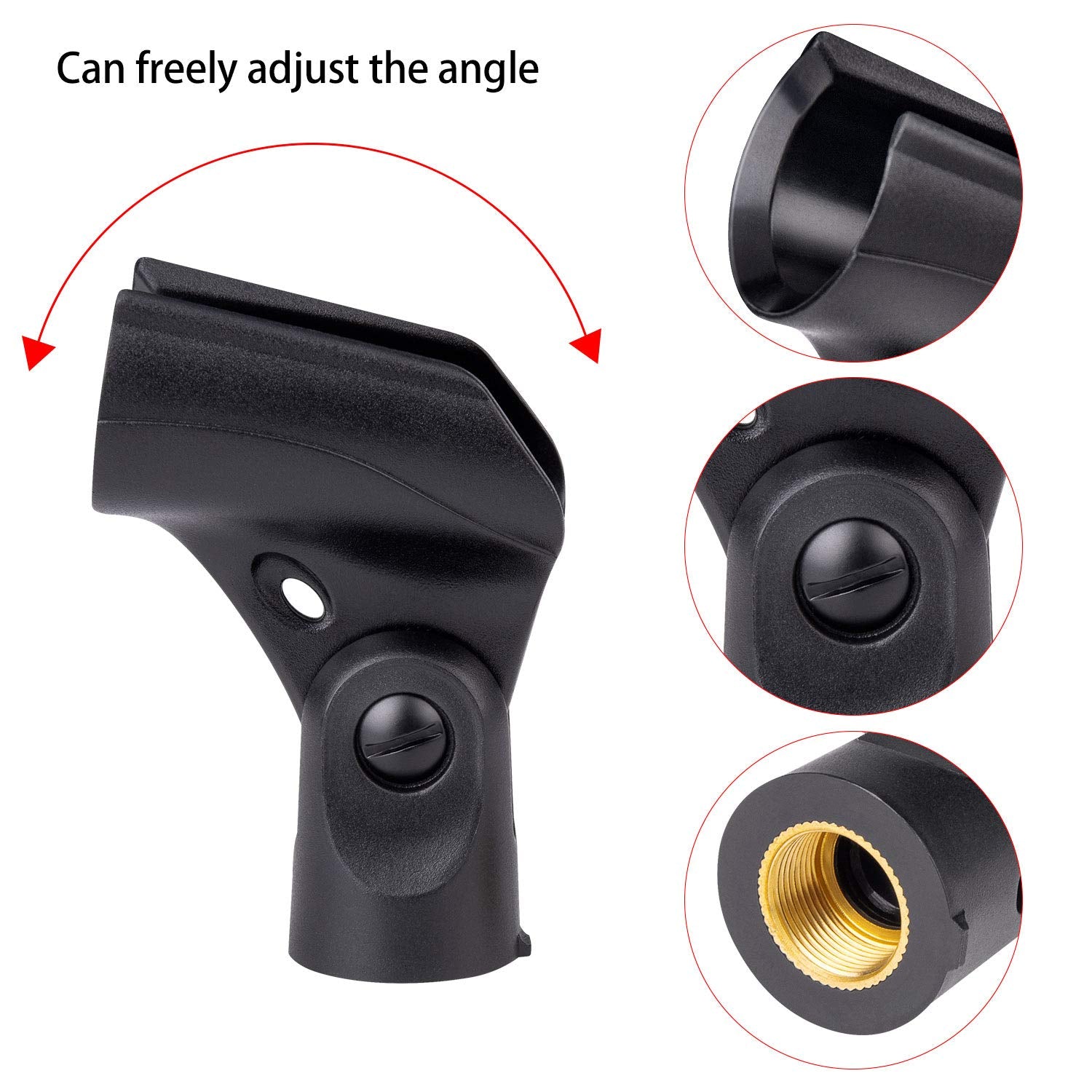Universal Microphone Clip Holder With Nut Adapters 5/8' To 3/8',Black,5 Pack
