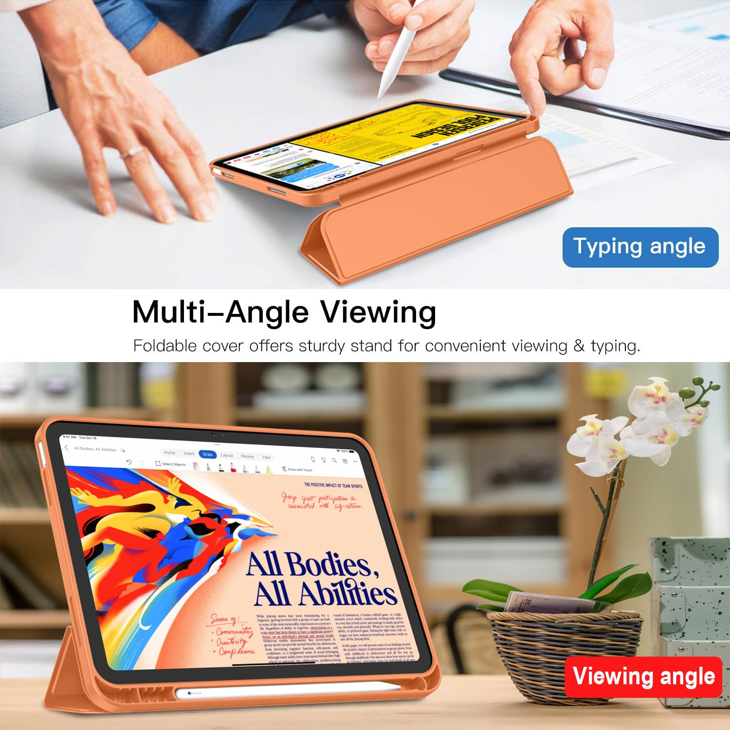 Imieet New Ipad (A16) 11Th Generation Case 11 Inch 2025, Ipad 10Th Generation Case 2022 10.9 Inch With Pencil Holder, Trifold Stand Smart Cover With Soft Tpu Back,Auto Wake/Sleep(Oragne)