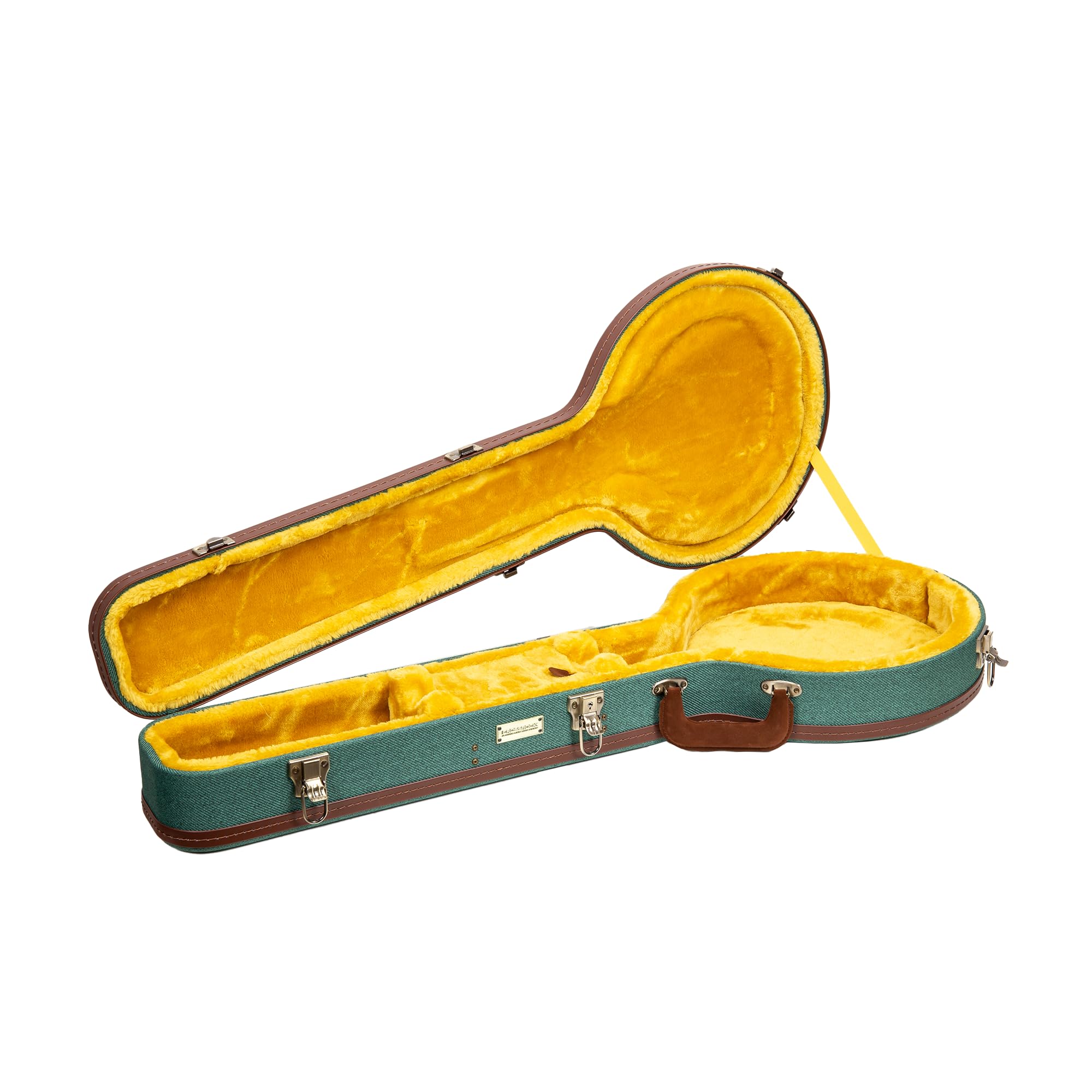 Crossrock Master Series Openback Banjo Case | Malachite Blue Tweed Exterior, Re-Engineered Wooden Shell, Leather Handle & Gold V