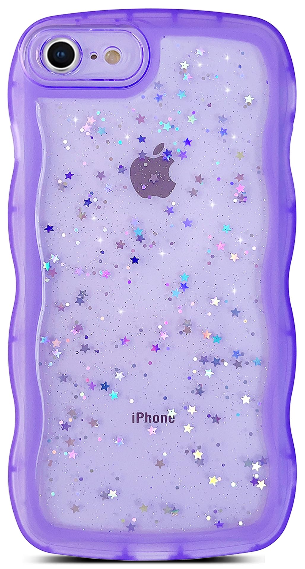 Qokey For Iphone Se Case,Iphone 8 Case,Iphone 7 Case,Cute Clear Glitter Curly Wave Design Case, Transparent Bling Shiny Protecti