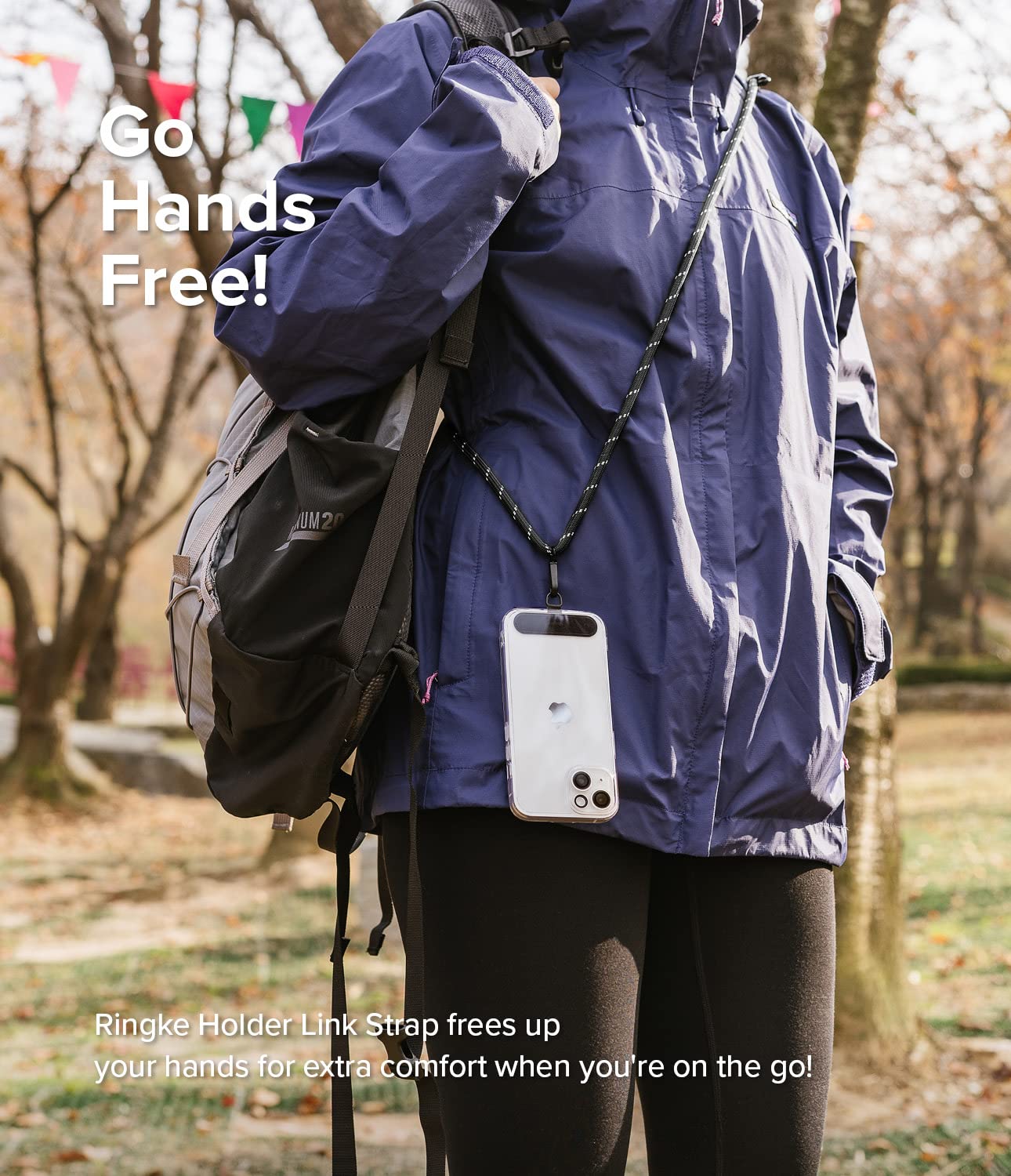 Ringke Holder Link Black Adjustable Crossbody Strap With Cell Phone Tether Tab, Universal Multifunctional Lanyard Patch For Most