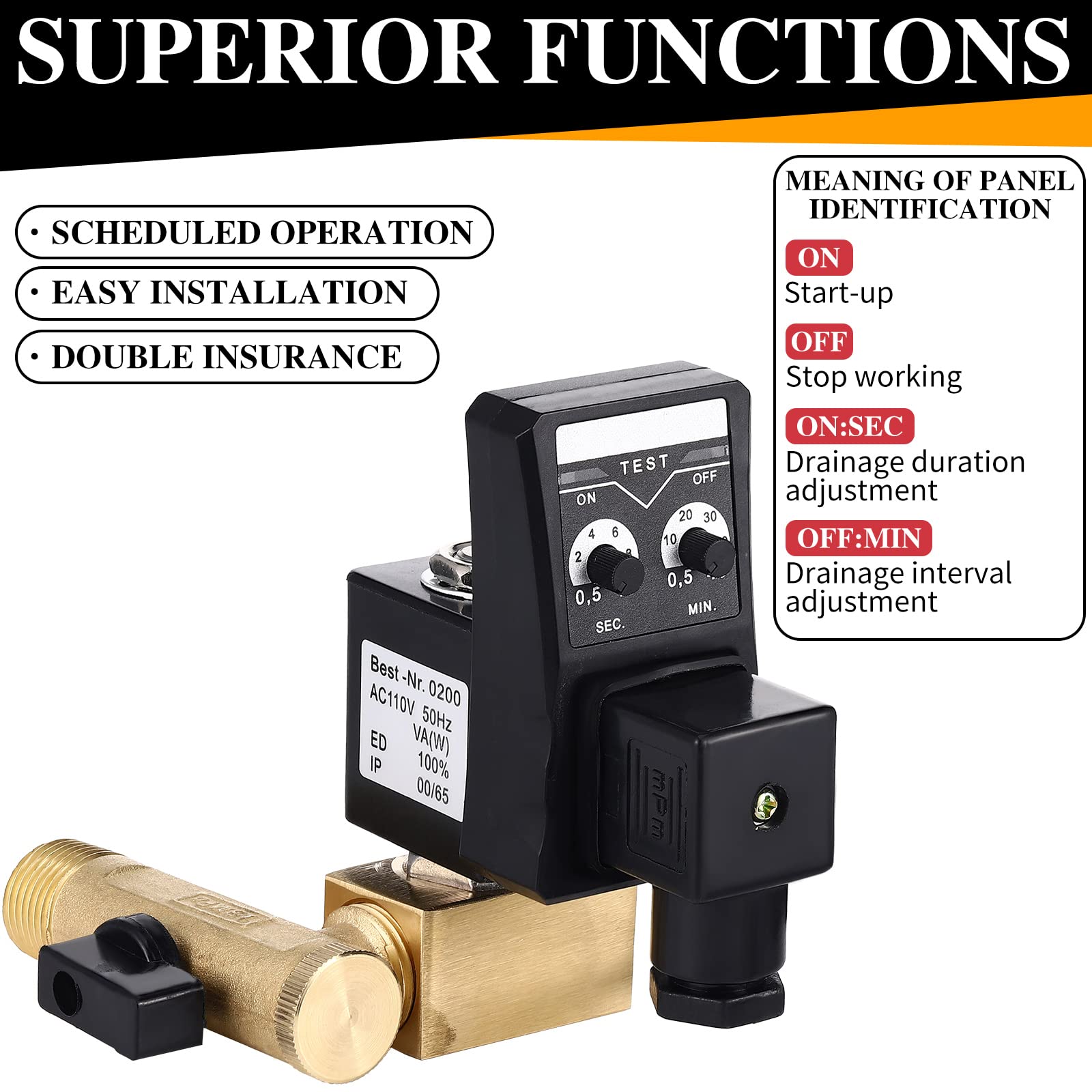 Bonuci 2 Sets Electronic Drain Valve Kit Automatic, 110V Timed Tank Drain Water Valve For Air Compressed (Separating)