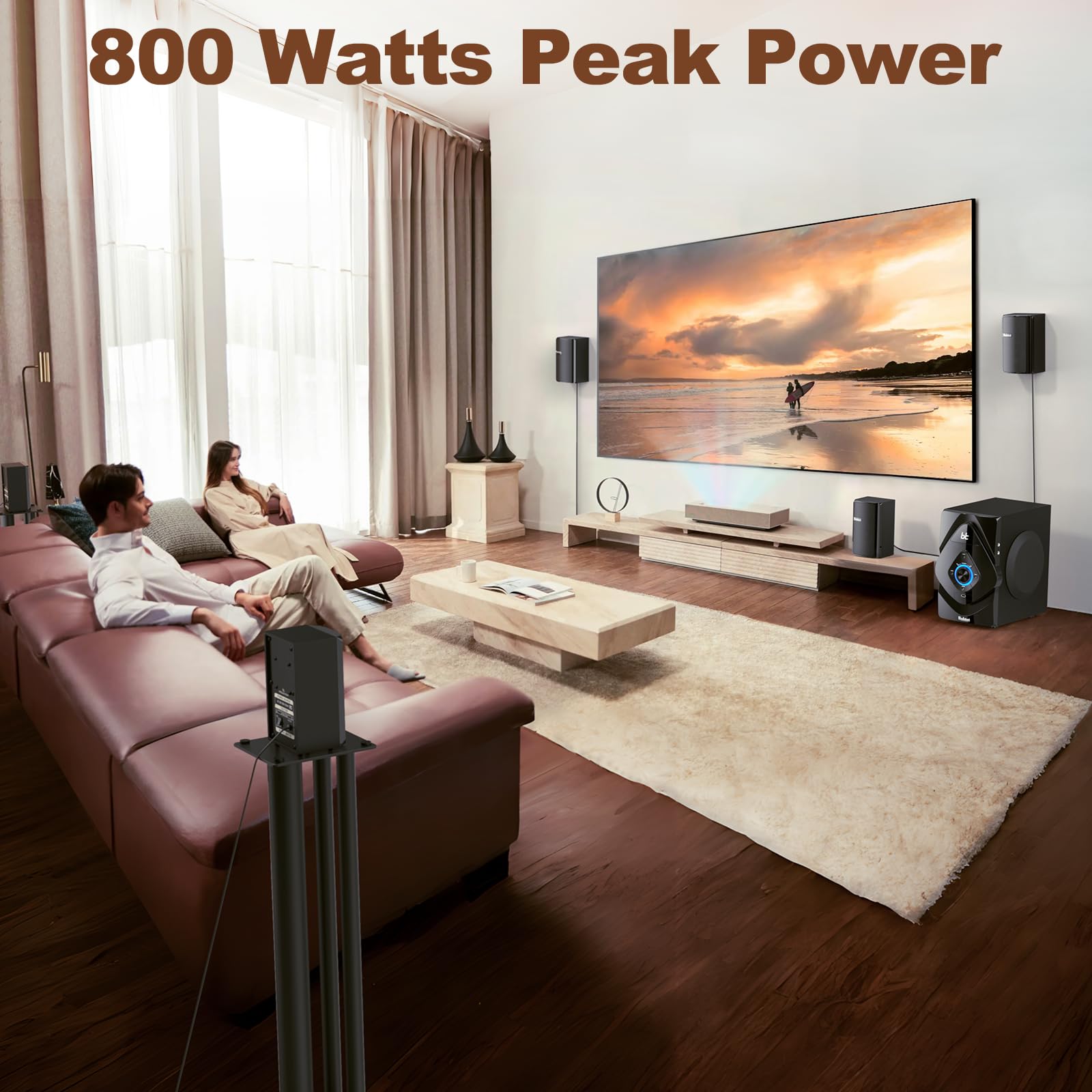 Bobtot Surround Sound Systems Wireless Rear Satellite Speakers   800W 6.5Inch Subwoofer 5.1/2.1 Channel Home Theater Systems Wit