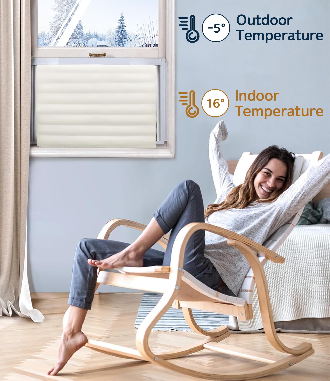 Indoor Air Conditioner Cover For Window Units, 21Lx15Hx3.5W 4 Layers Insulation Ac Cover For Inside Wall Unit With Cotton And Wi