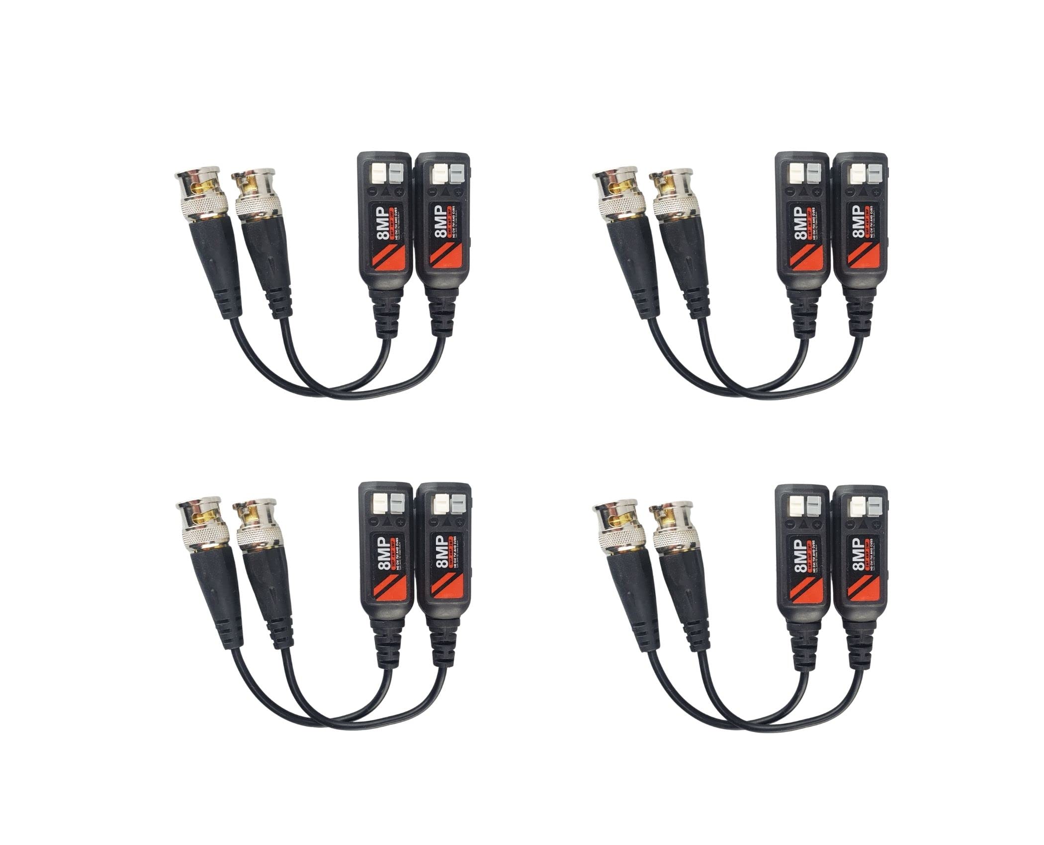 Evertech 4 Pairs (8 Pcs) 8MP Passive HD BNC Video Balun Transceiver Transmitter AHD/TVI/CVI/CVBS Cable Connectors for 720P/960P/