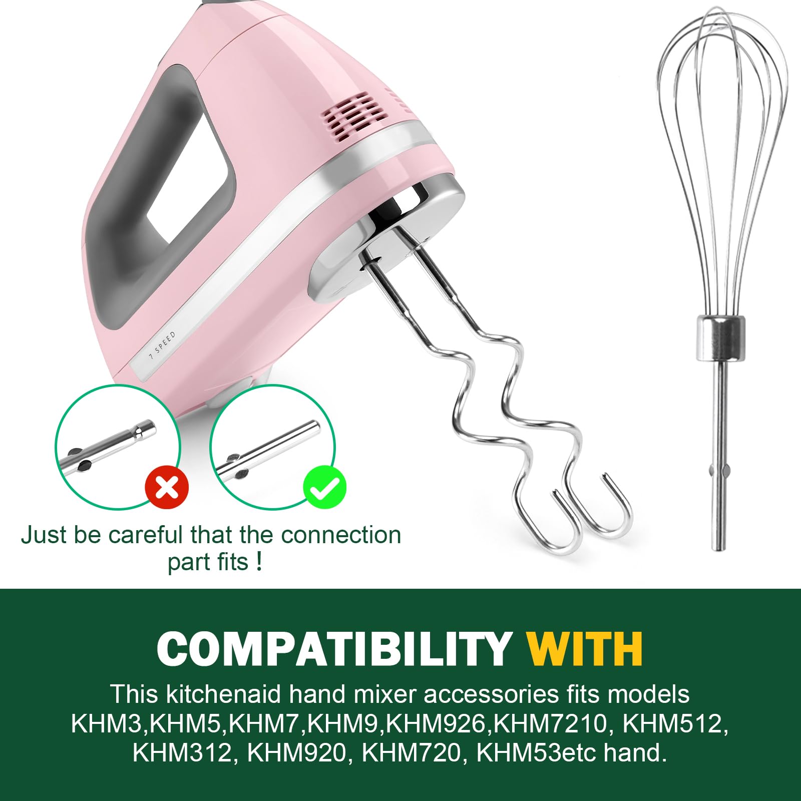 Hand Mixer Beaters Blender For Kitchenaid & Hand Mixer Dough Hooks For Kitchenaid Hand Mixers Whisk Attachment Khmpw Stainless S