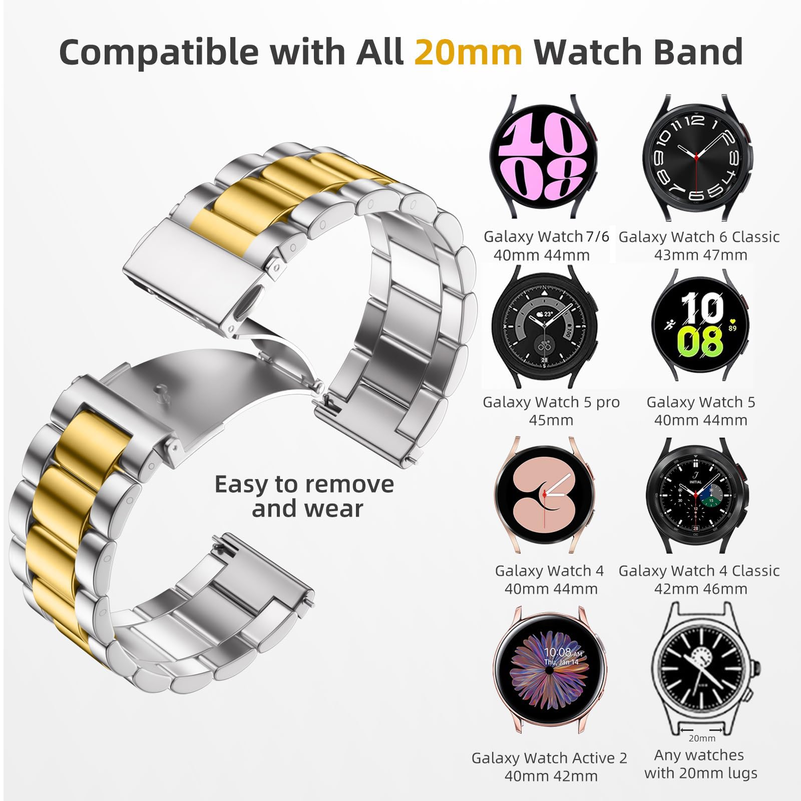 Lerobo Band Compatible With Samsung Watch 7 6 5 4 40Mm 44Mm Bands, Galaxy Watch 5 Pro 45Mm/Galaxy Watch 4 6 Classic 42Mm 46Mm 43