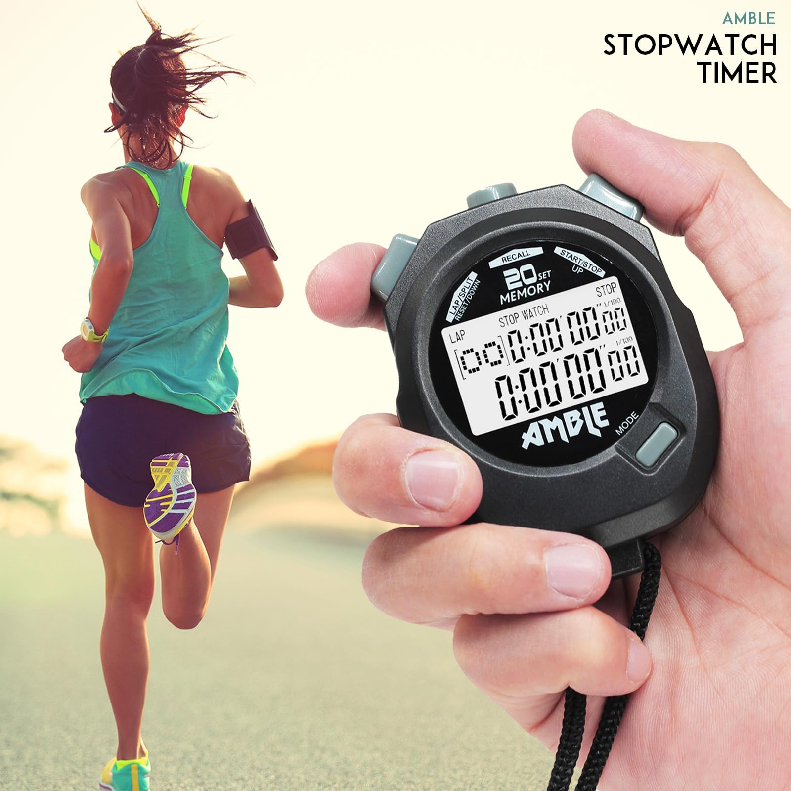 Stopwatch, Amble Countdown Timer And Stopwatch Record 20 Memories Lap Split Time With Tally Counter And Calendar Clock With Alar