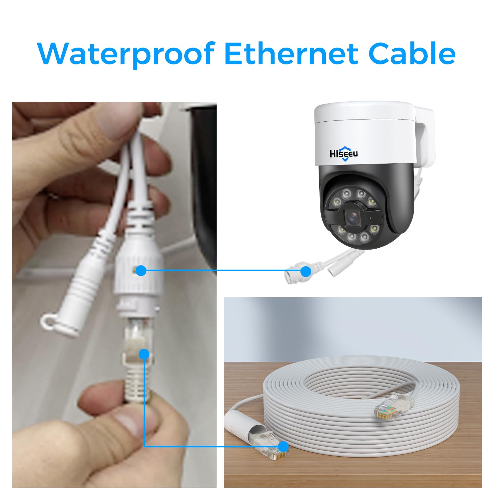 Hiseeu 160Ft Cat5E Poe Ethernet Cable,Network Cable With Rj45 Waterproof Connector,Different Network Cable Joints On Both Sides,
