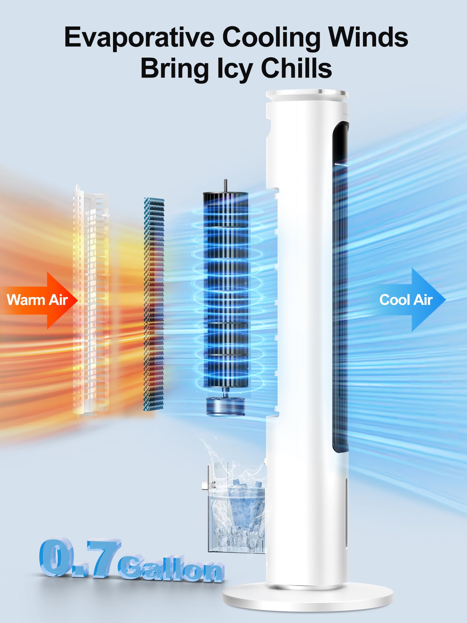 Evaporative Air Cooler, 37    Swamp Cooler, Portable Air Conditioners, 4 Modes, 12H Timer, 70 Oscillating, Removable Water Tank,