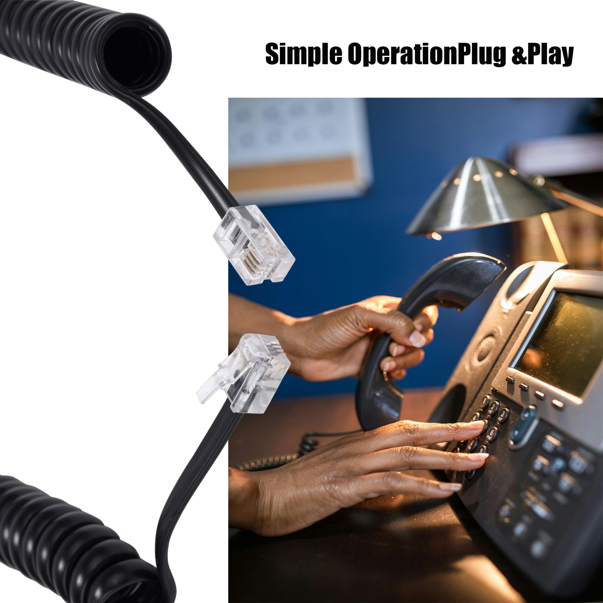 Toyayayo Telephone Handset Cord, 5 Pack 6.5Ft Uncoiled / 1Ft Coiled Landline Phone Handset Cable 4P4C Telephone Accessory Black