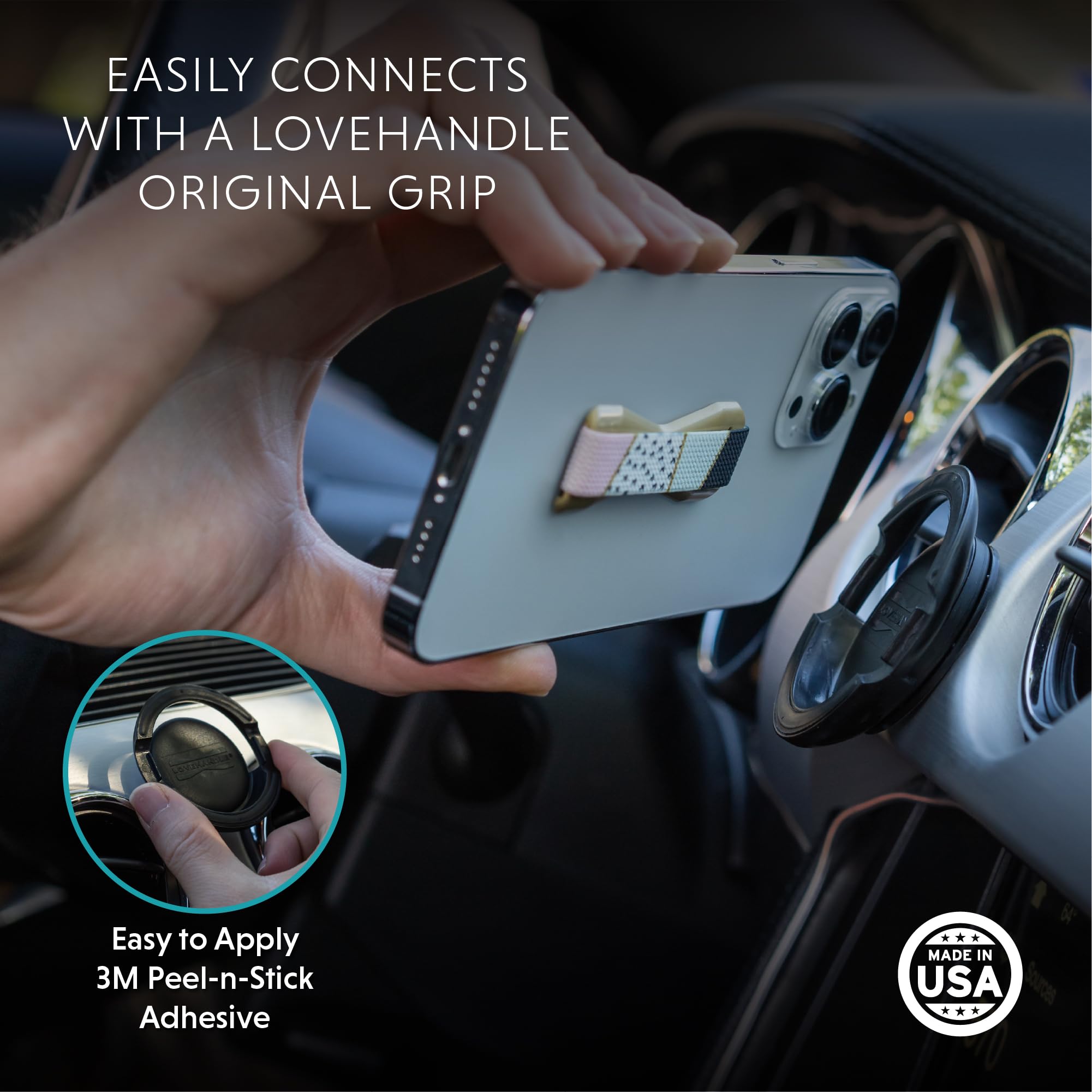 Lovehandle Grip For Smartphone And Mini Tablet With Lovehandle 360 Mount, Black Elastic Strap Wih Solid Colored Base, 6 Grip And