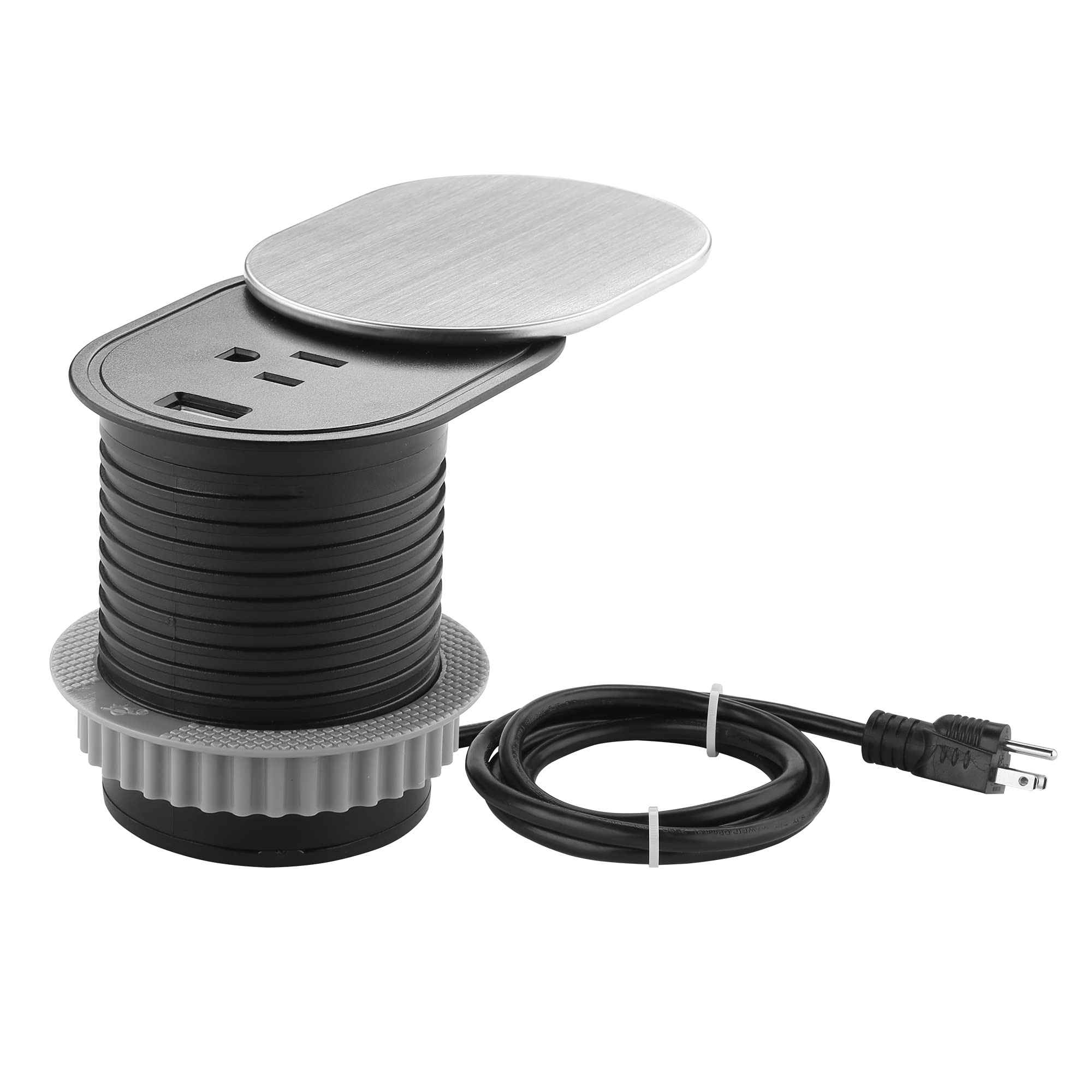 Link2Home Space Saver Grommet Socket With Usb, 1 Power Outlet 15A, 1 Usb Port 2.4A Fast Charge, Splash Resistant, And Stainless 