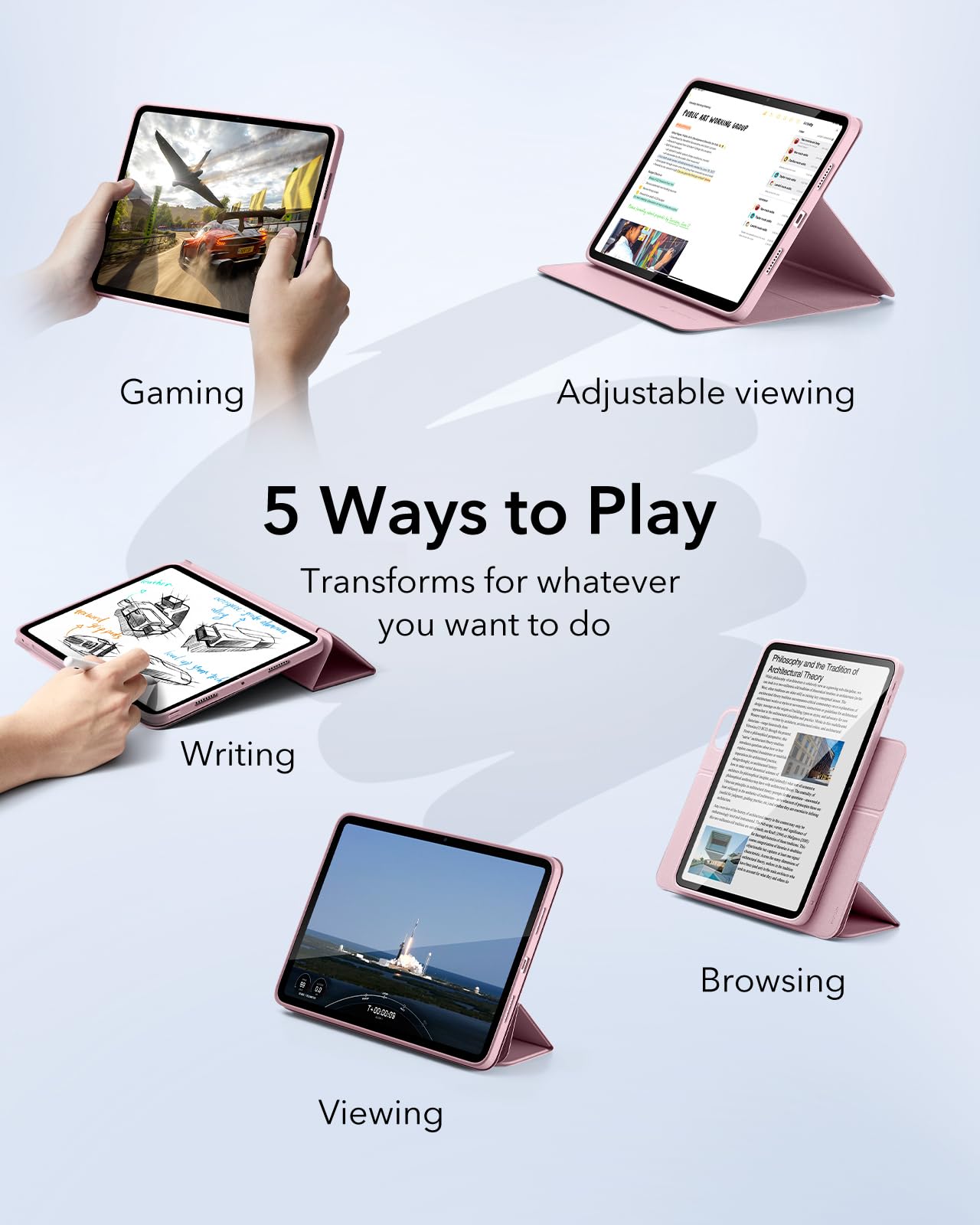 Esr For Ipad Pro 11 Inch Case 2024 5Th Gen (M4), Ipad Pro 11 Case With Pencil Holder, Removable Magnetic Cover, Vertical Stand, Fully Supports Pencil Pro And Pencil(Usb C), Rebound 360 Series, Pink